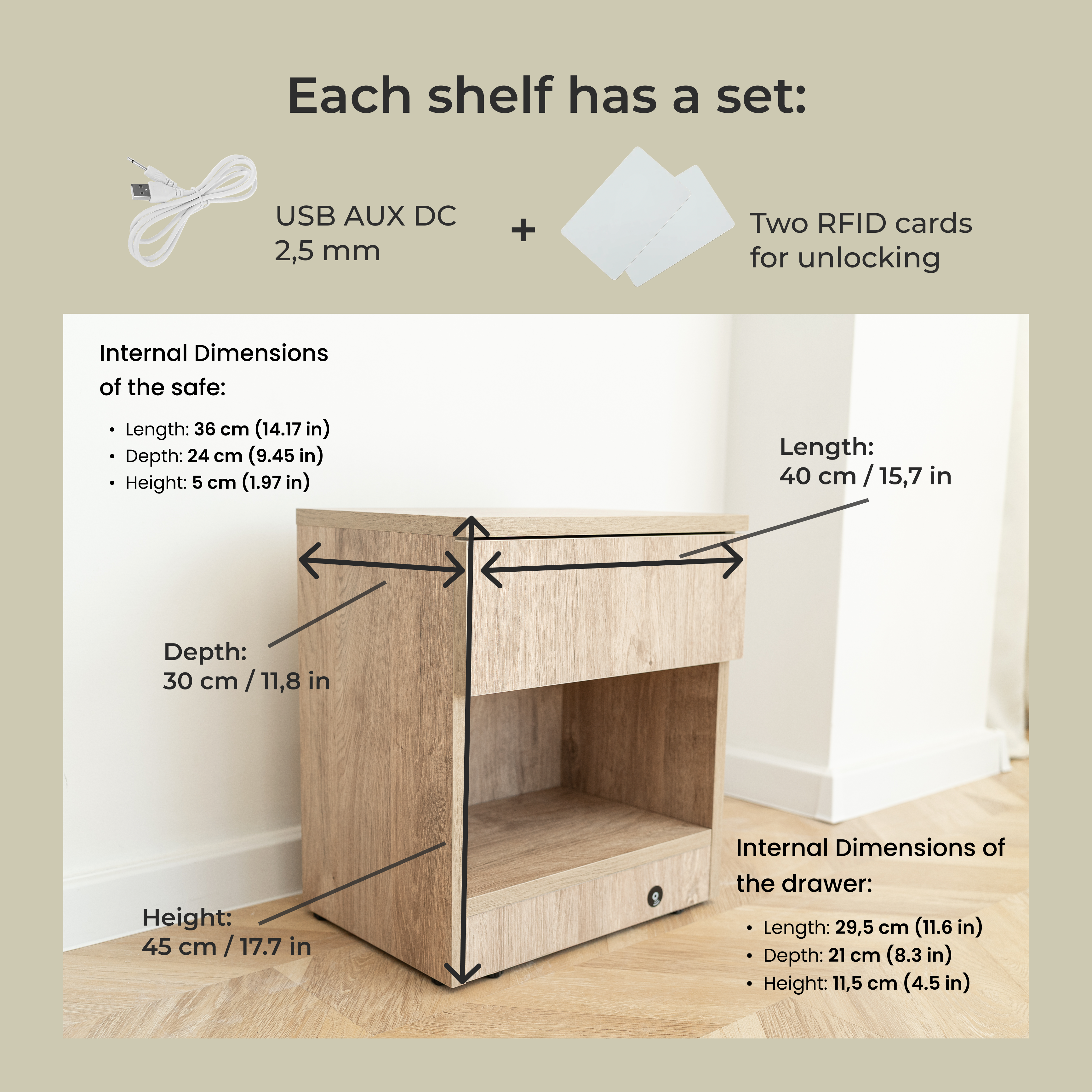 Modern Nightstand with Locked Hidden Storage B22