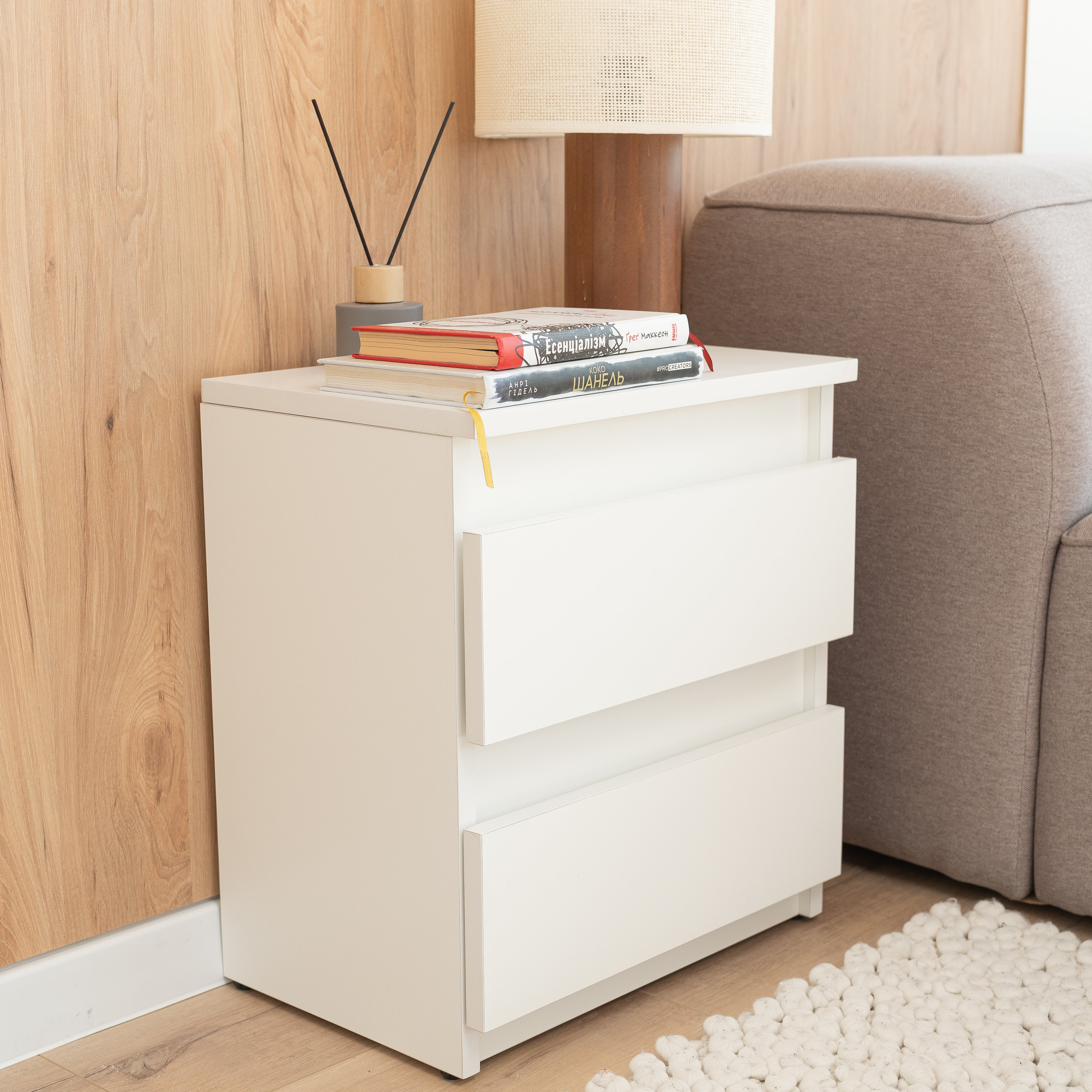 Bedside table with Locked Hidden Storage - White