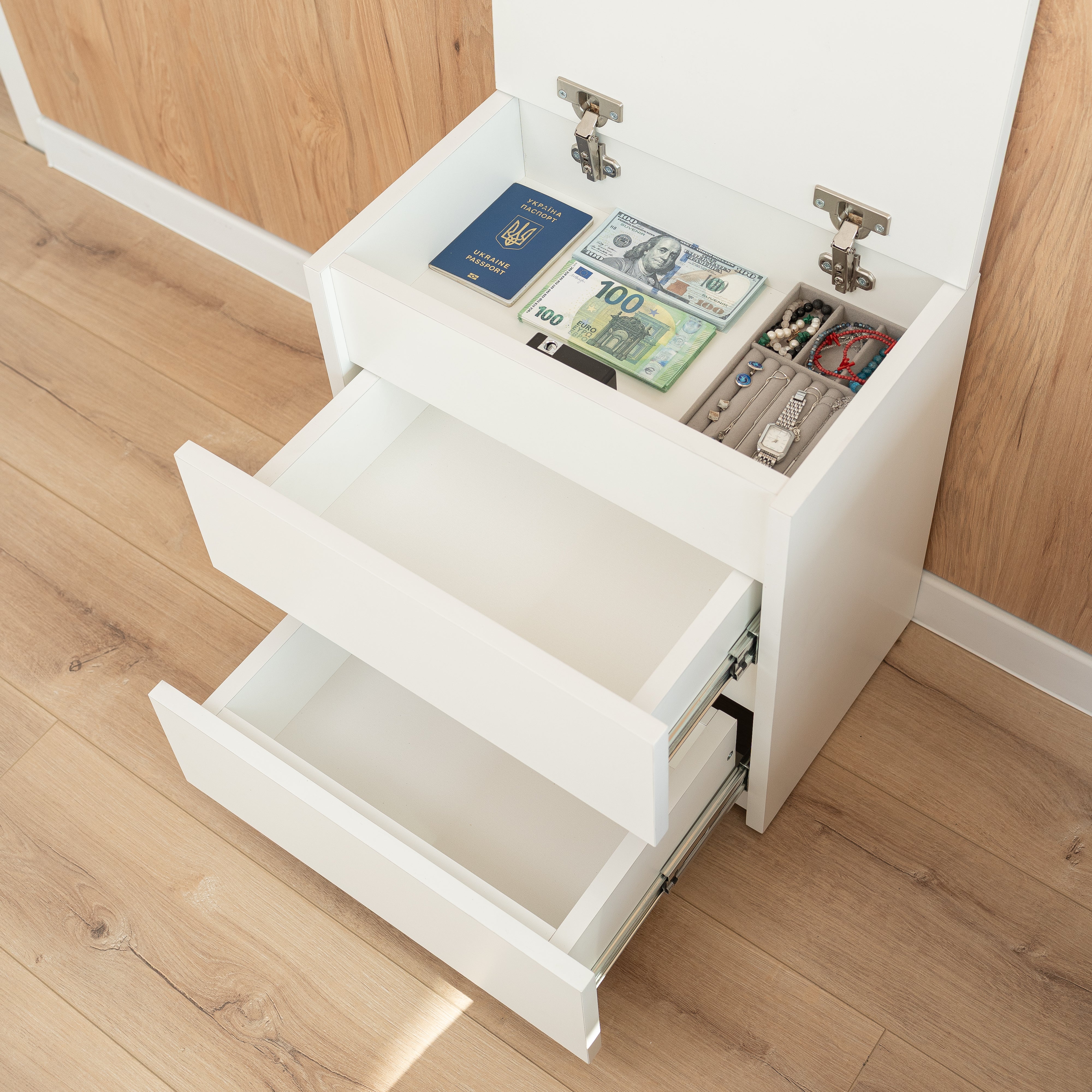 Bedside table with Locked Hidden Storage - White