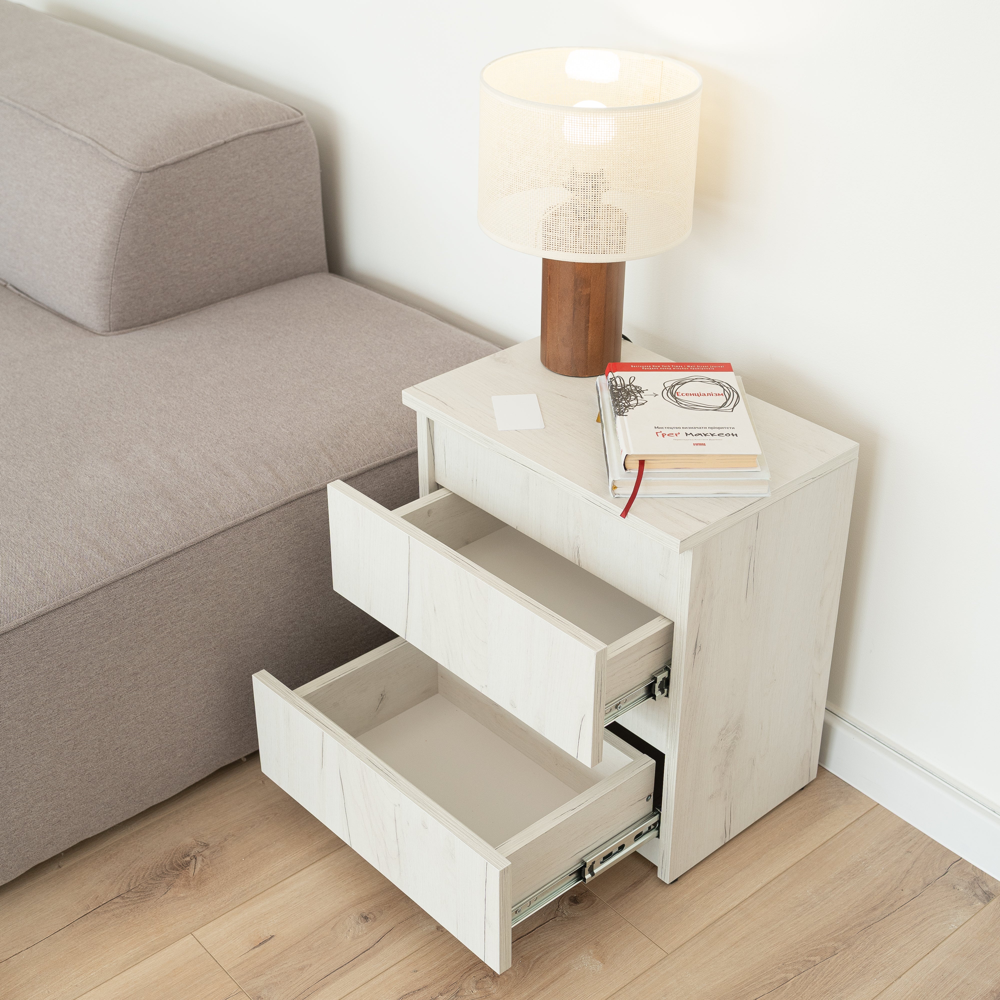 Bedside table with Locked Hidden Storage - Oak Craft White