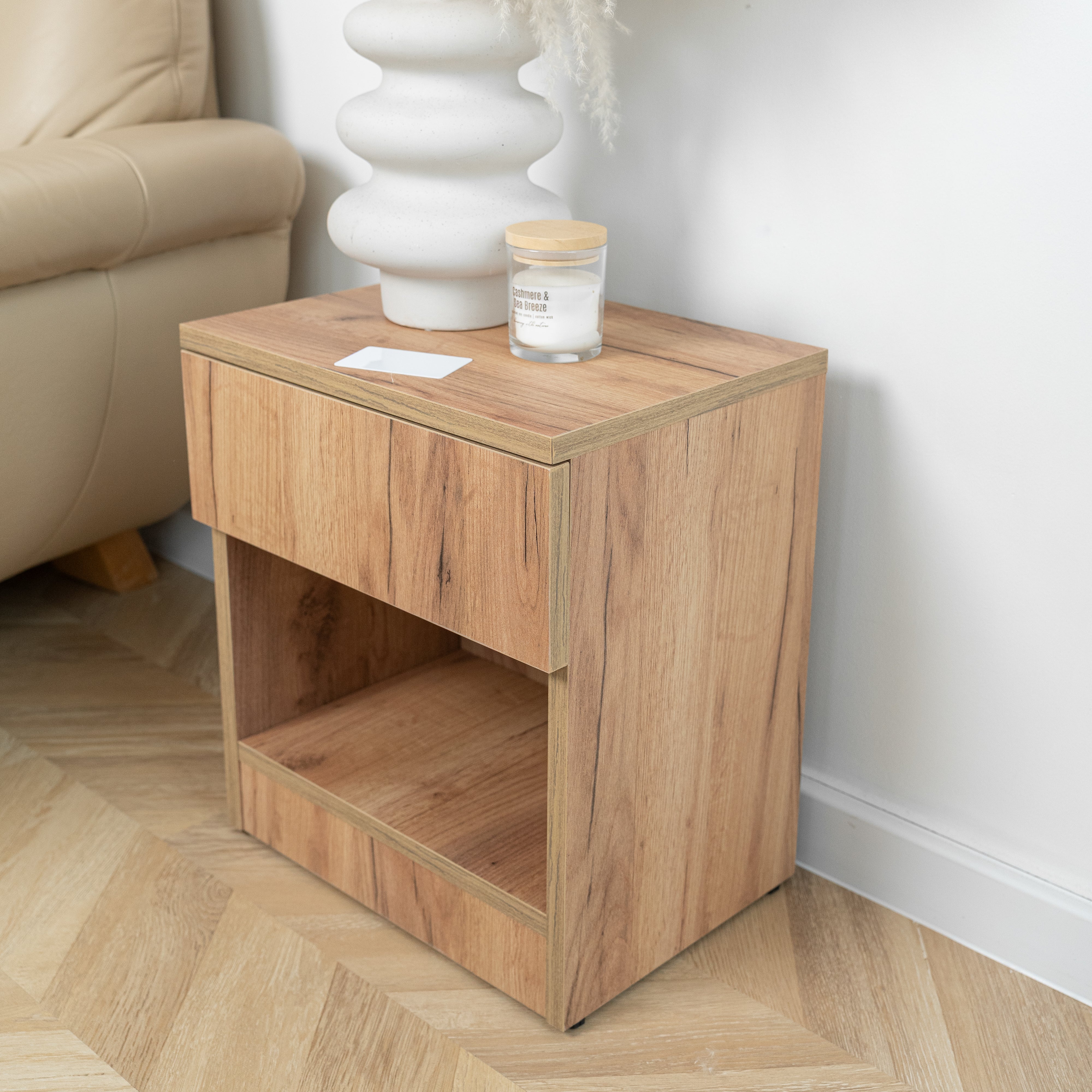 Moderner Nachttisch mit abschließbarem, verstecktem Stauraum – Golden Craft Oak