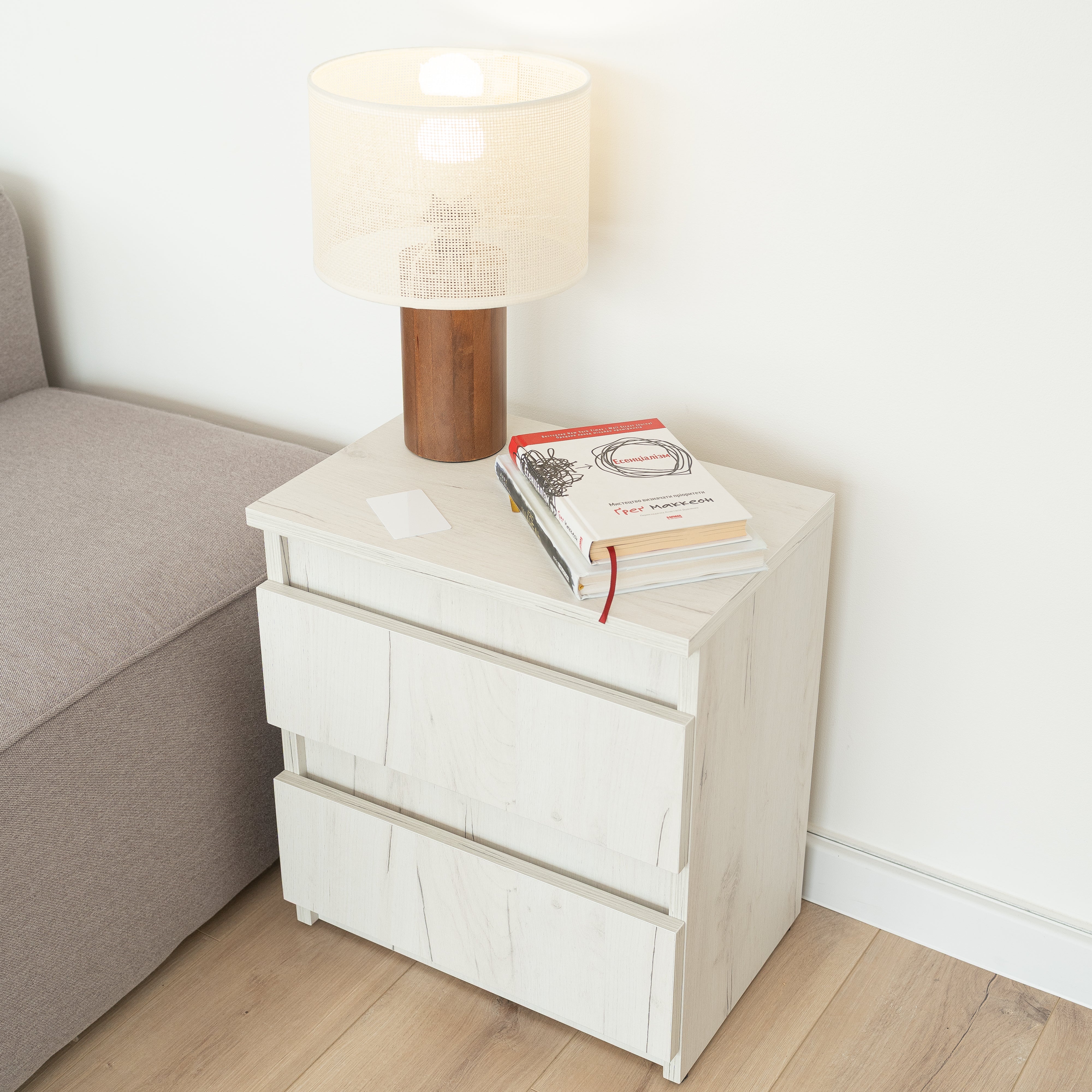Bedside table with Locked Hidden Storage - Oak Craft White
