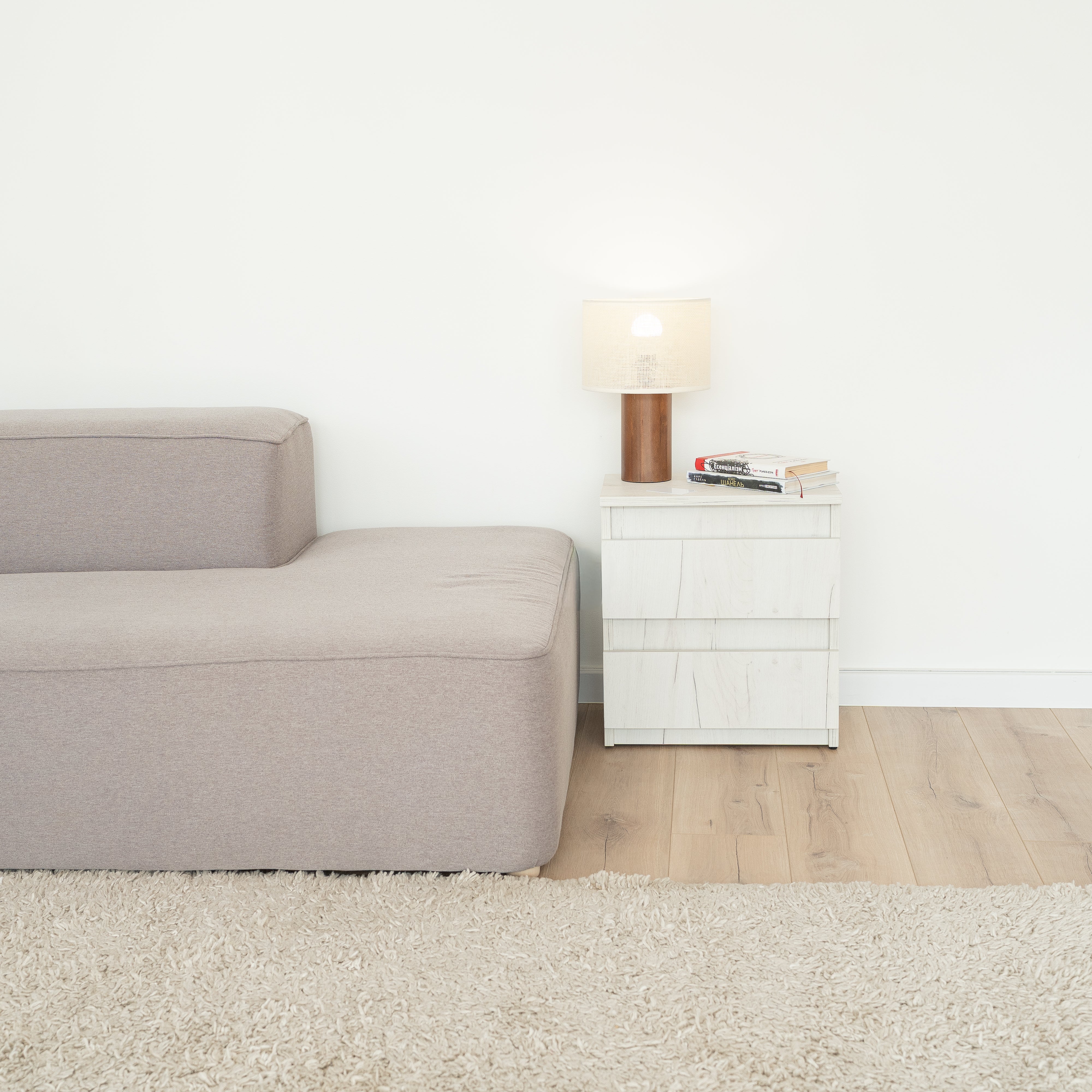 Bedside table with Locked Hidden Storage - Oak Craft White