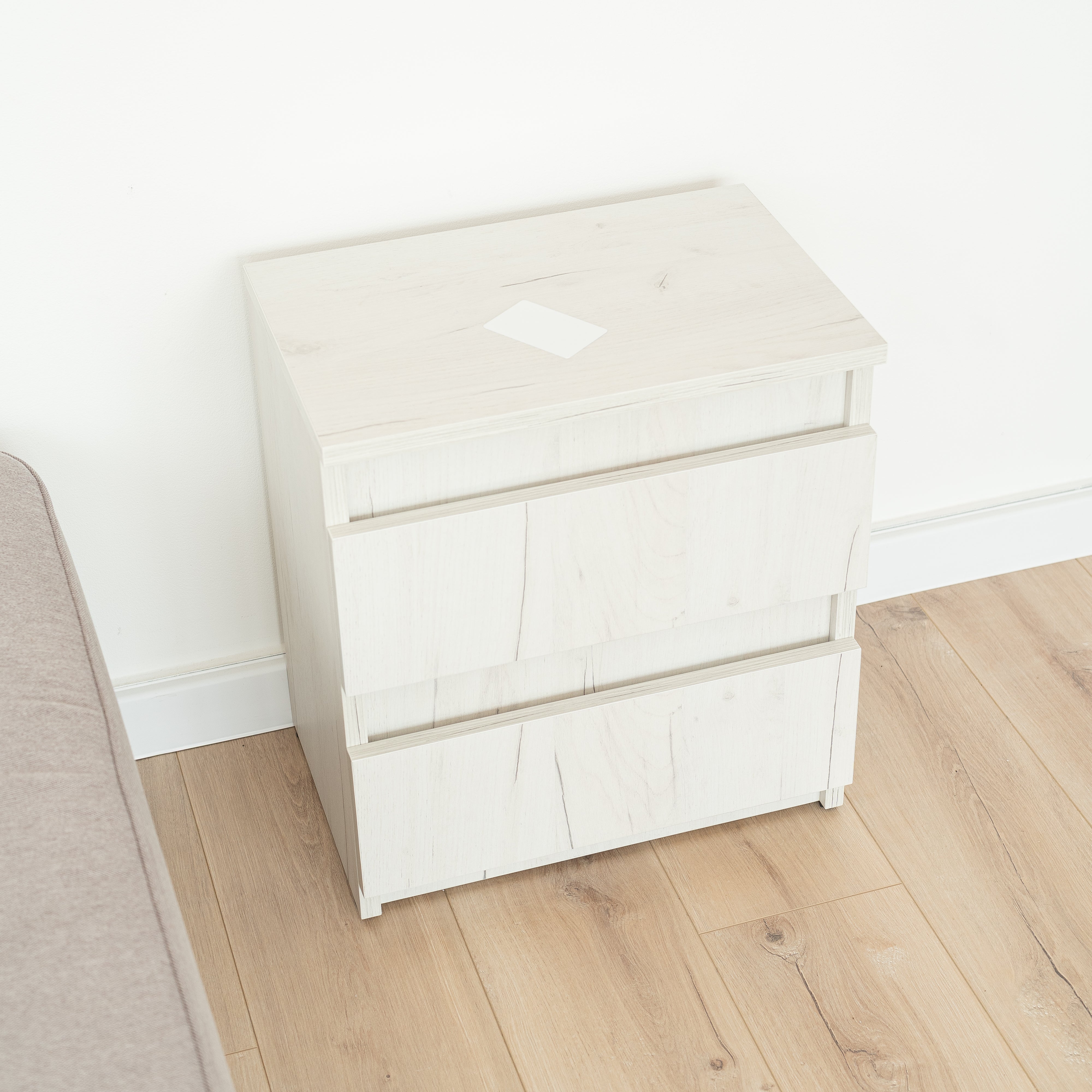 Bedside table with Locked Hidden Storage - Oak Craft White
