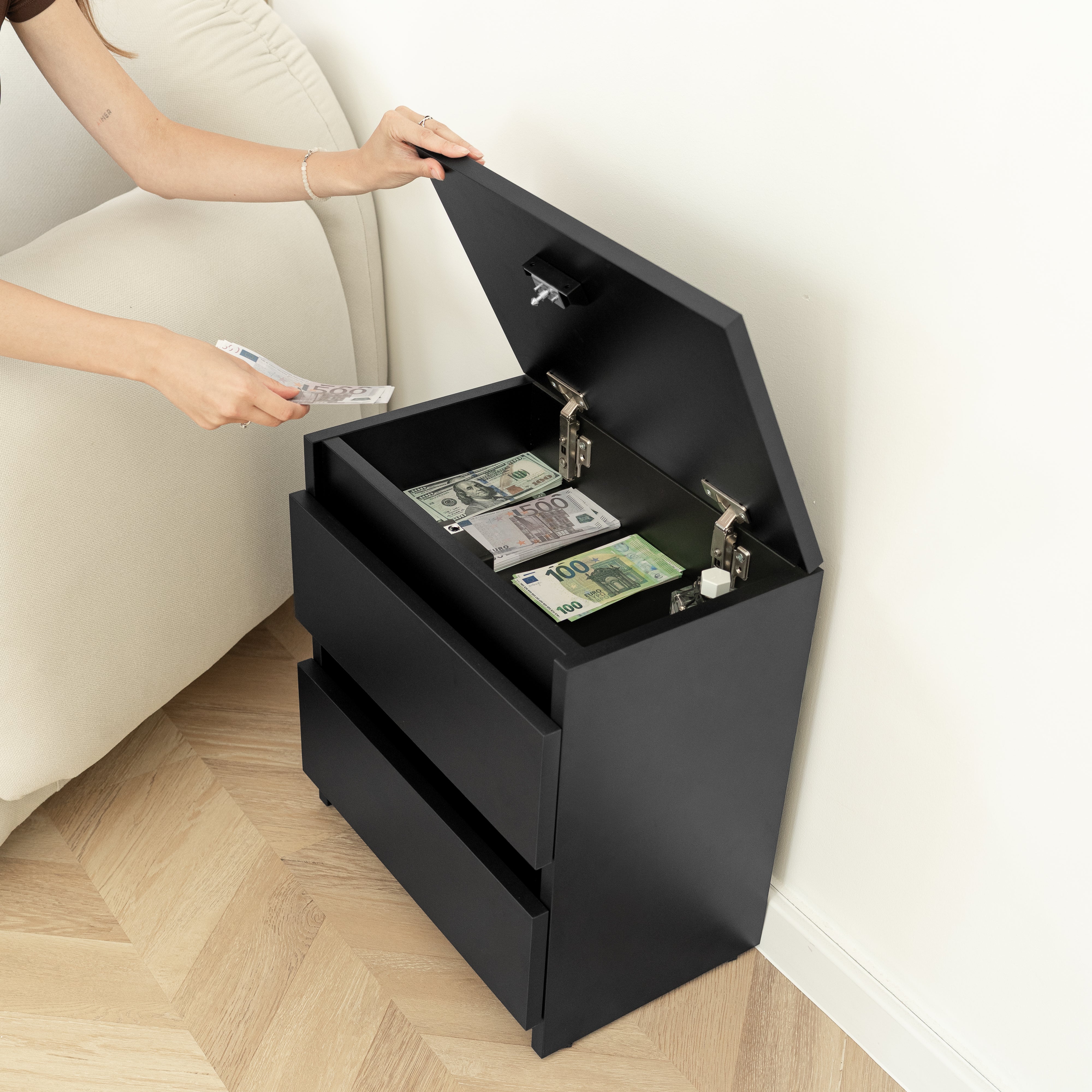 Bedside table with Locked Hidden Storage B24