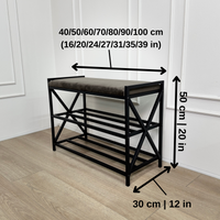 Loft Entryway Set – Upholstered Bench with 2-Tier Shoe Rack + Wall-Mounted Coat Rack | Industrial Hallway Furniture