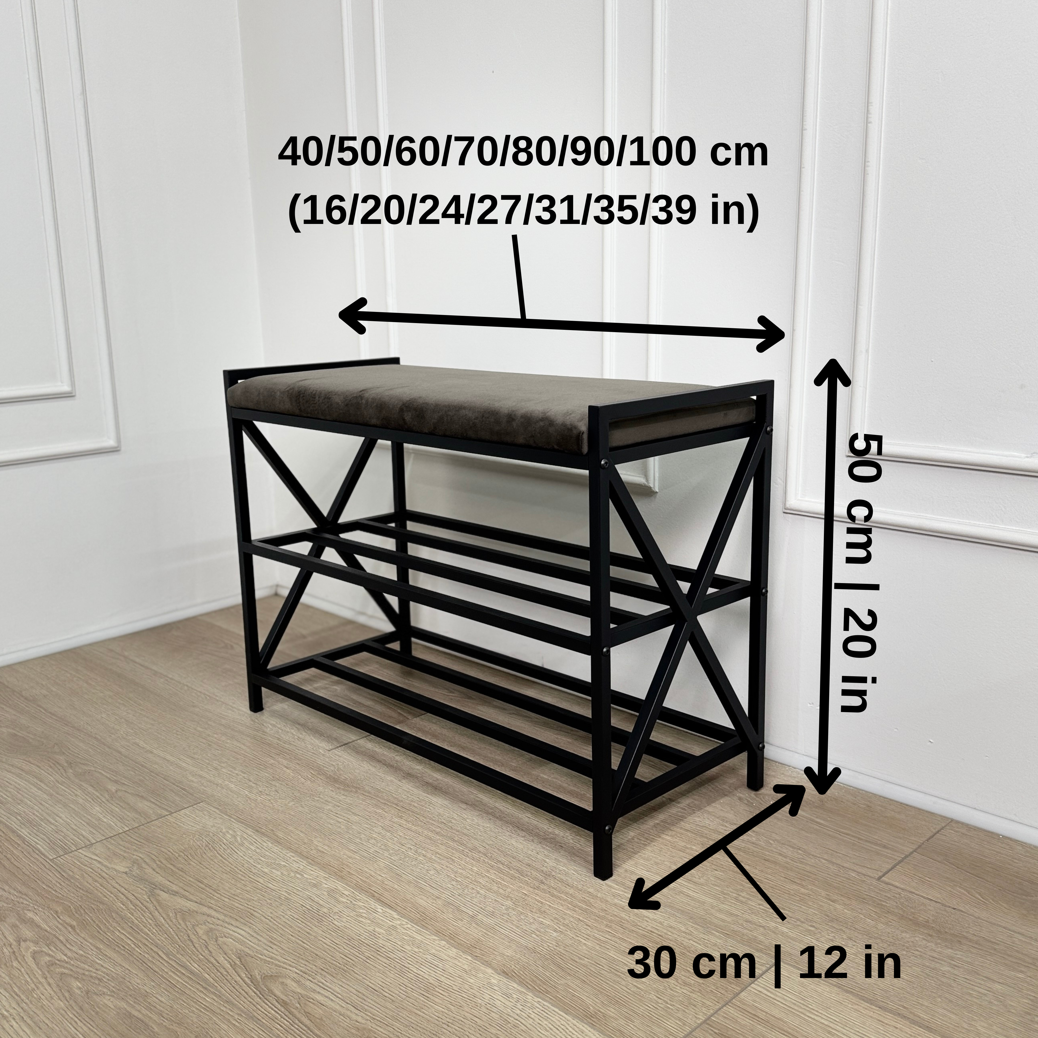 Loft Entryway Set – Upholstered Bench with 2-Tier Shoe Rack + Wall-Mounted Coat Rack | Industrial Hallway Furniture