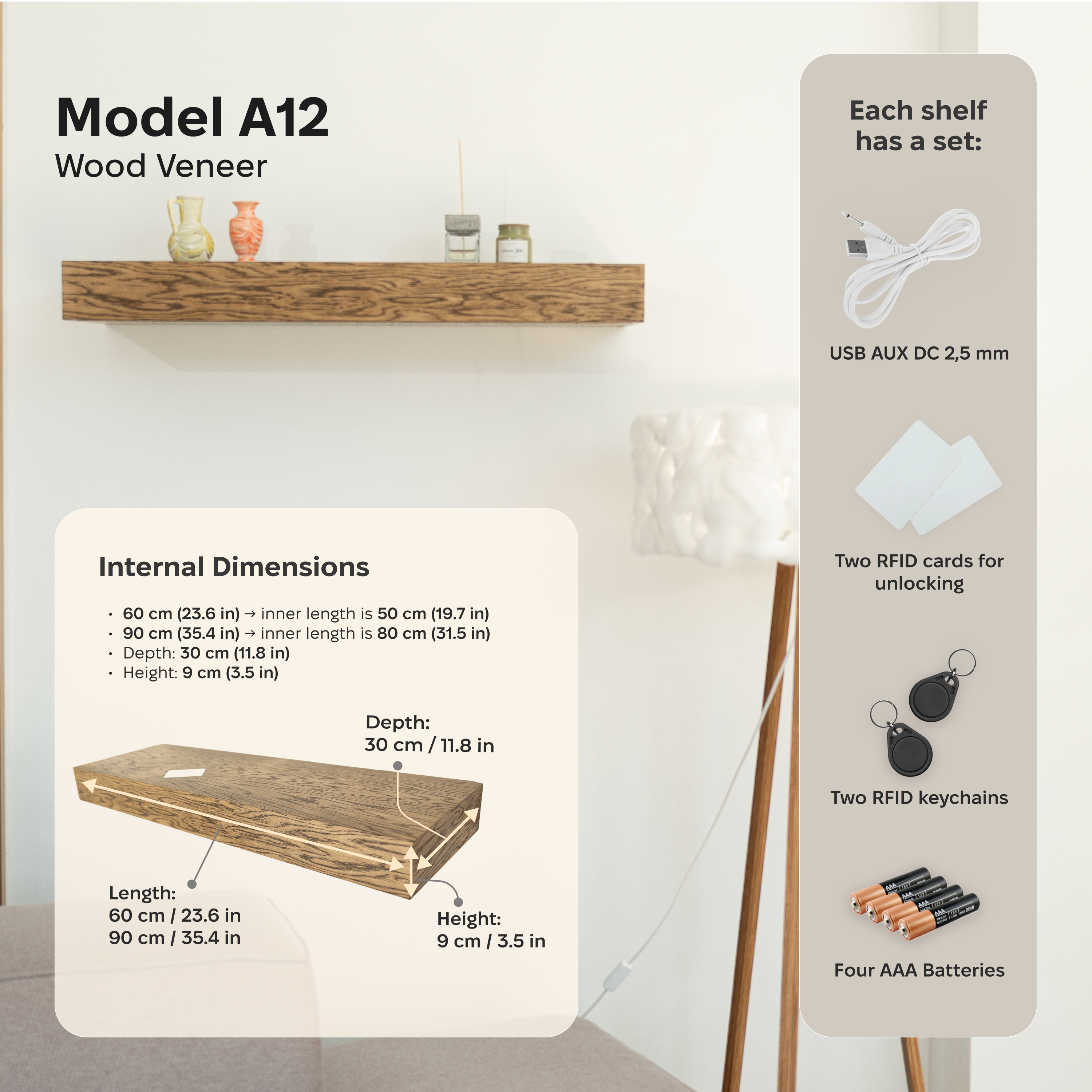 Hidden Wall-Mounted Safe Drawer A12 - Wood Veneer