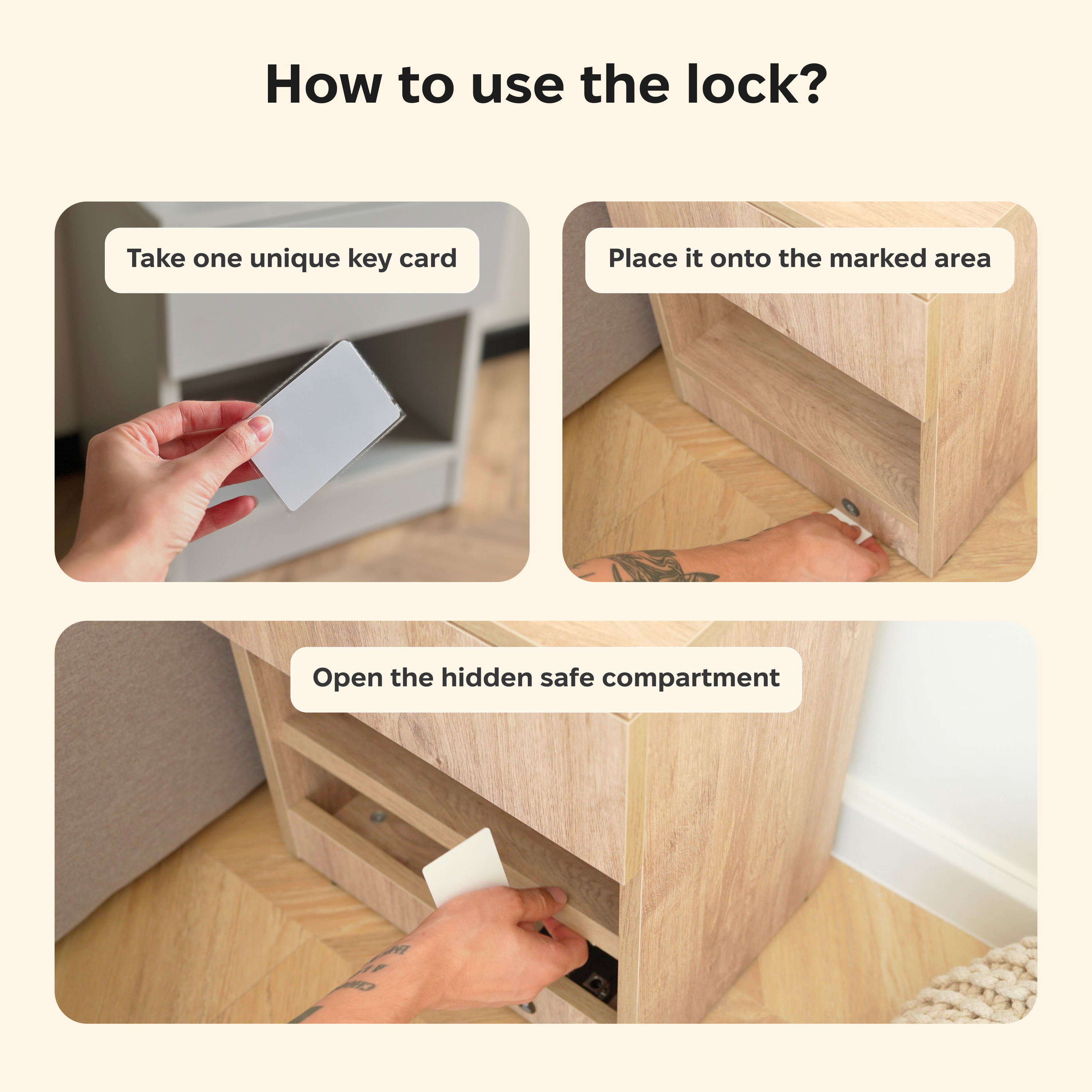 Nachttisch mit abschließbarem, verstecktem Stauraum B24