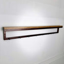 Metal coat hanger with hooks and wood shelf