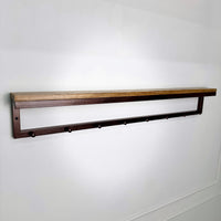Metal coat hanger with hooks and wood shelf