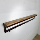 Metal coat hanger with hooks and wood shelf