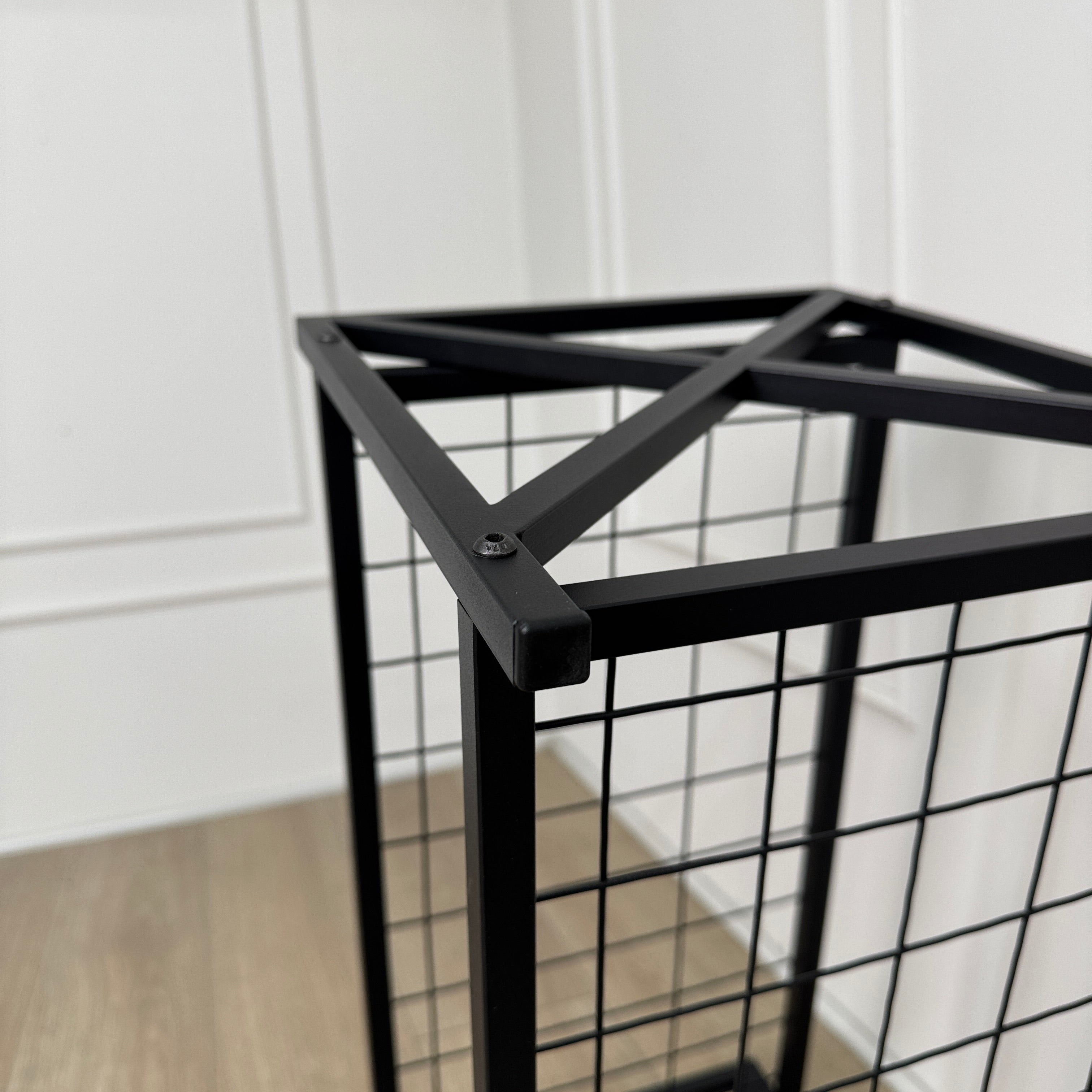 Unassembled Metal Shoe Rack Loft with a grid