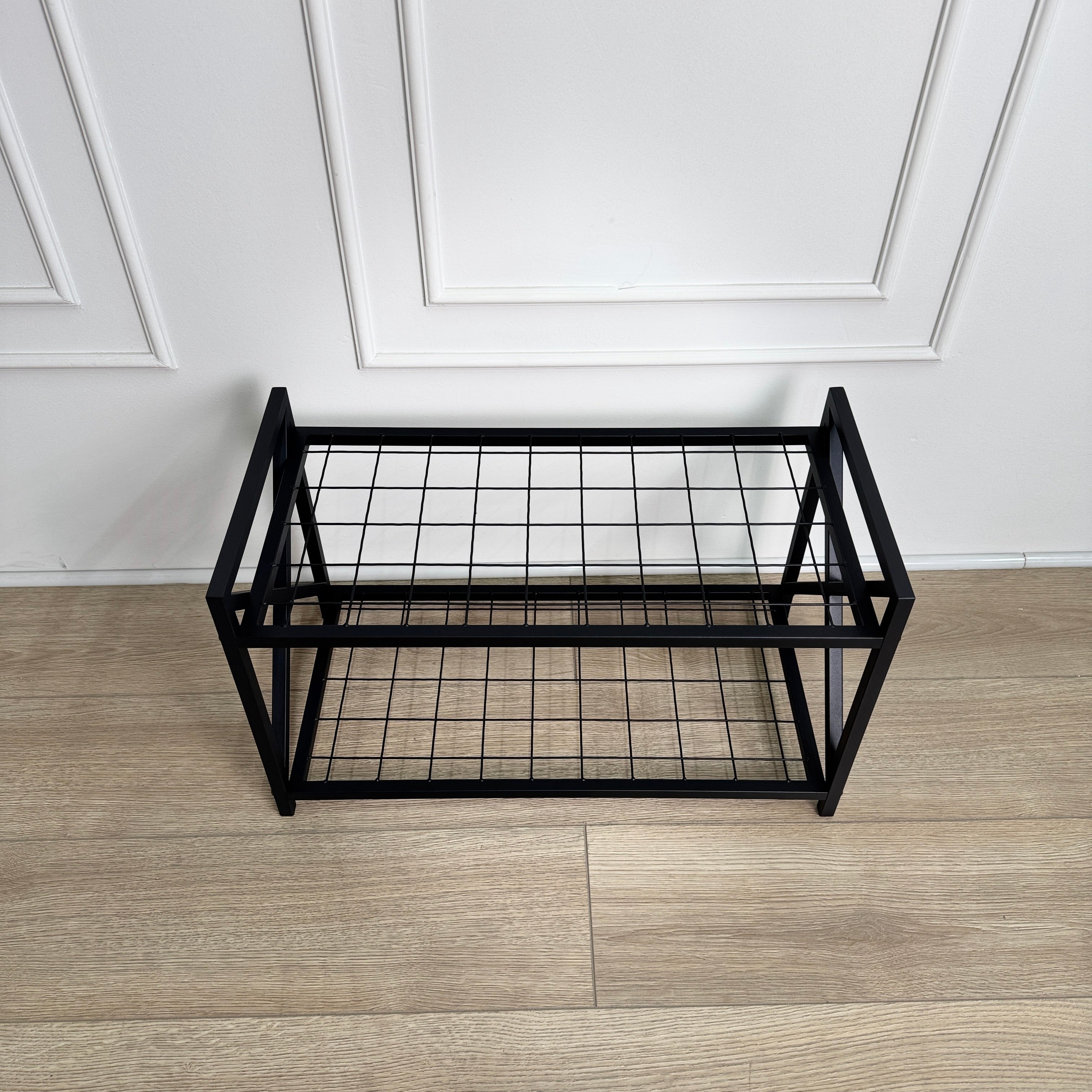 Unassembled Metal Shoe Rack Loft with a grid