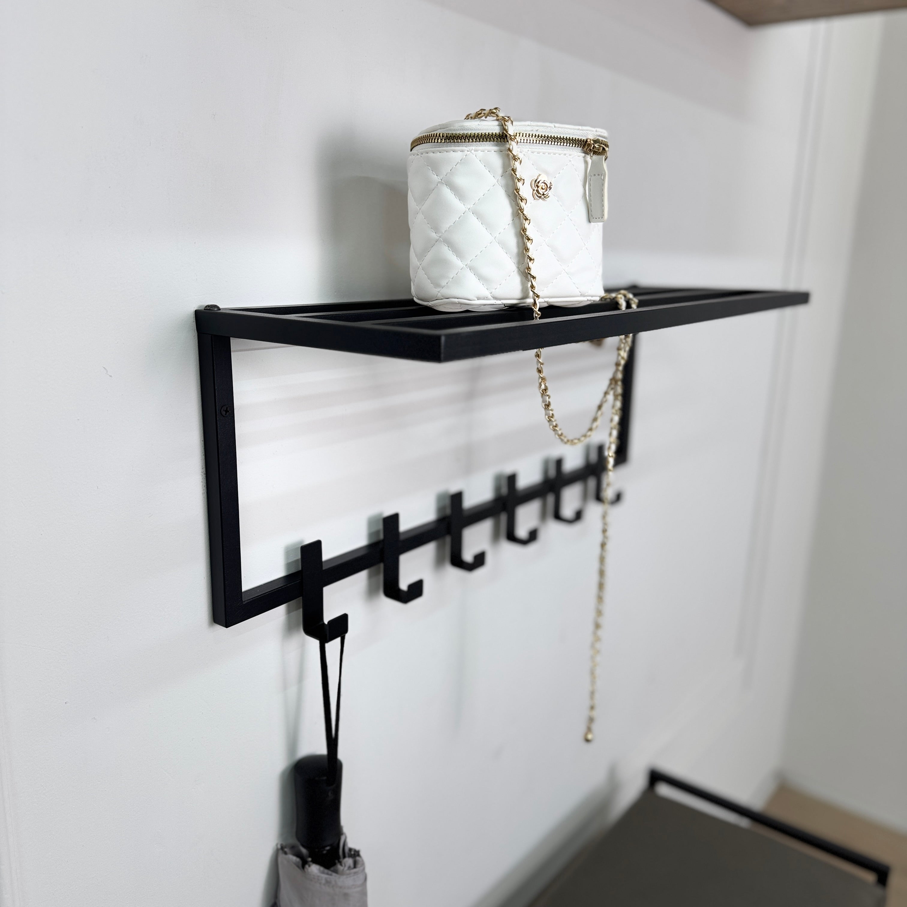 Loft Entryway Set – Upholstered Bench with 2-Tier Shoe Rack + Wall-Mounted Coat Rack | Industrial Hallway Furniture