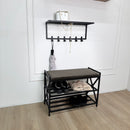 Loft Entryway Set – Upholstered Bench with 2-Tier Shoe Rack + Wall-Mounted Coat Rack | Industrial Hallway Furniture