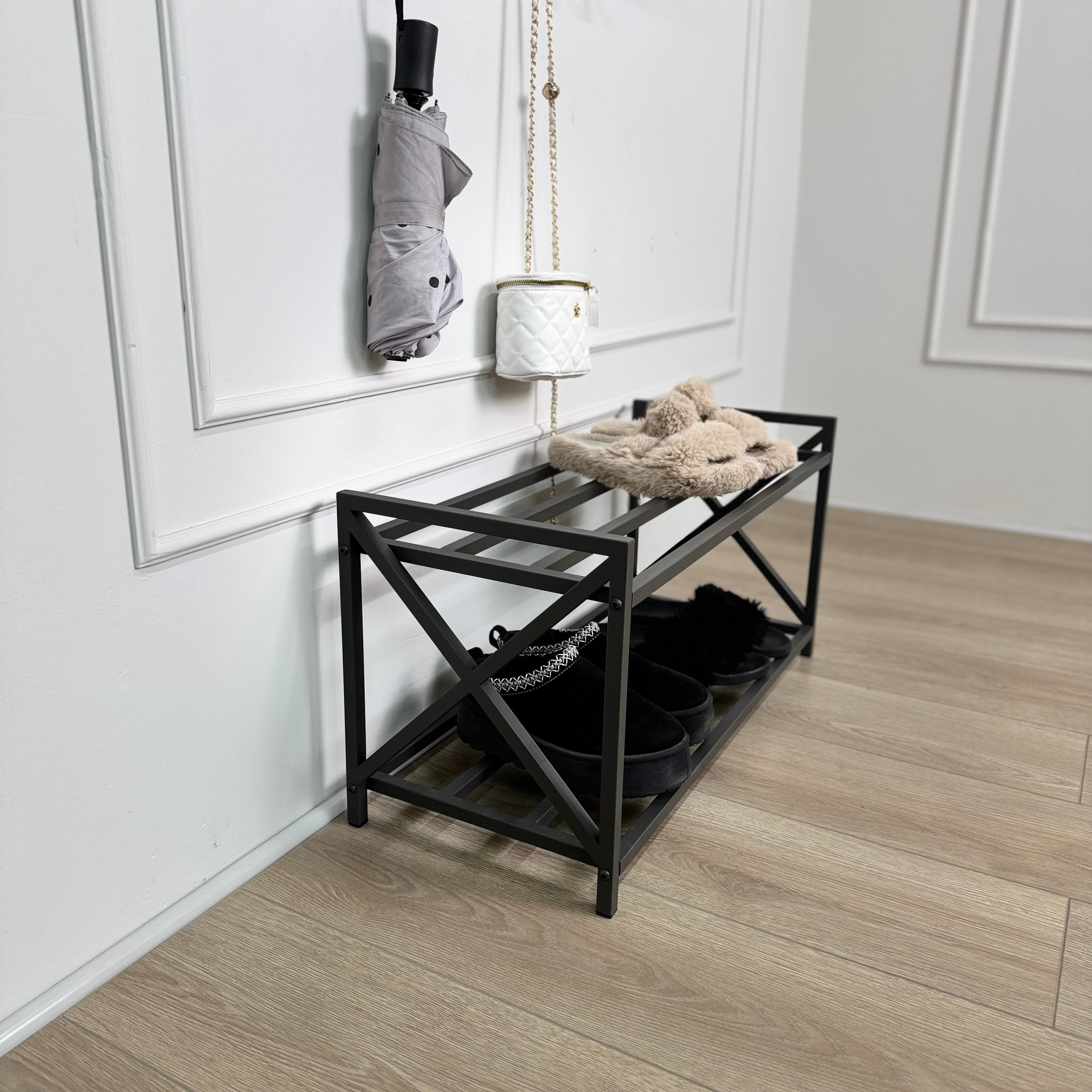 Loft Entryway Set – 2-Tier Metal Shoe Rack and Wall-Mounted Coat Rack