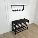 Loft Entryway Set – Upholstered Bench with 2-Tier Shoe Rack + Wall-Mounted Coat Rack | Industrial Hallway Furniture
