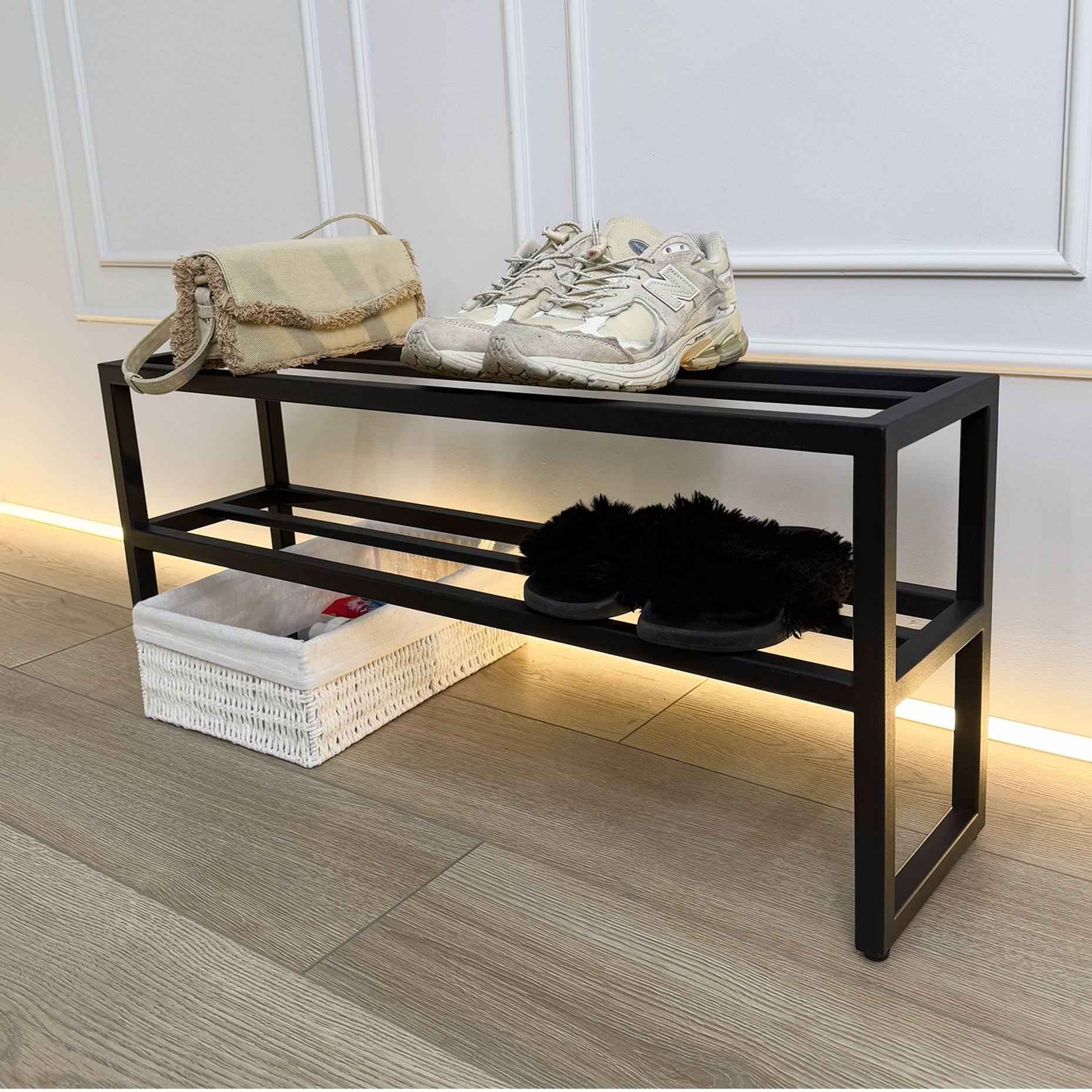 Sleek 2-Tier Black Shoe Rack