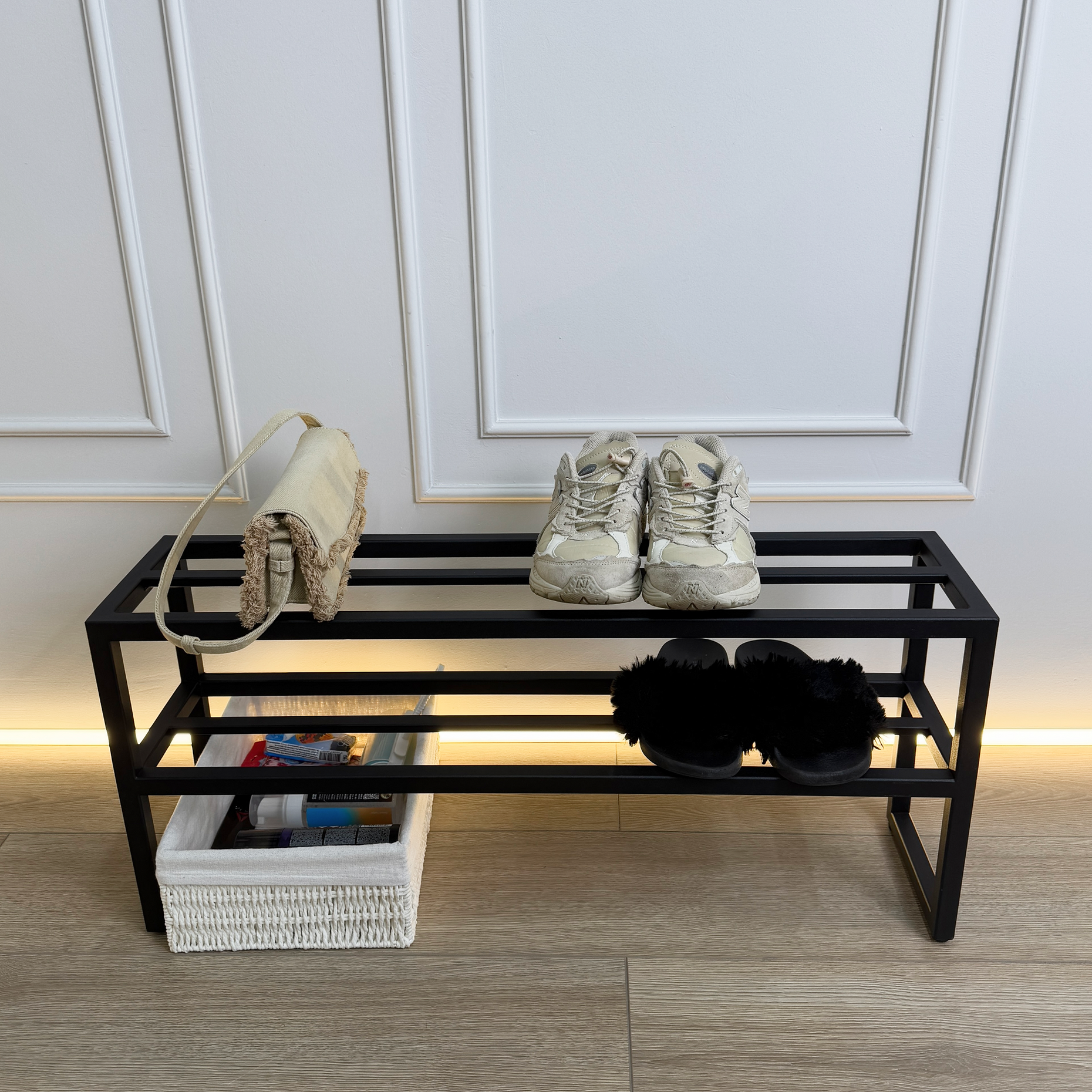 Sleek 2-Tier Black Shoe Rack