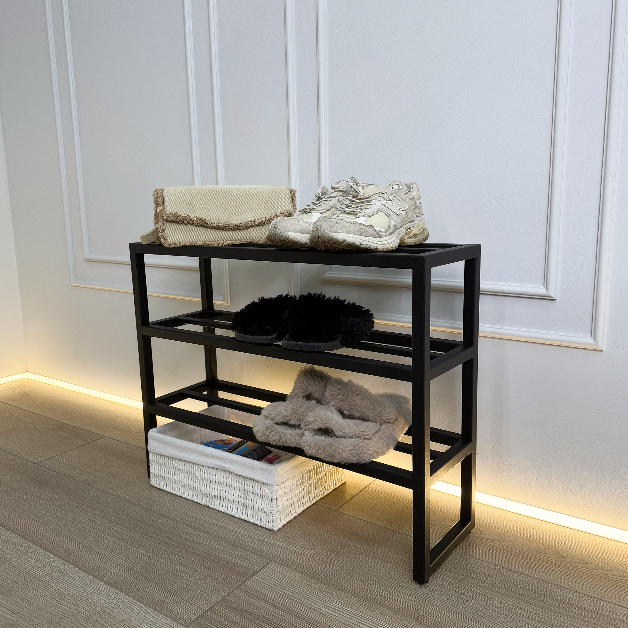 Sleek 3-Tier Black Shoe Rack