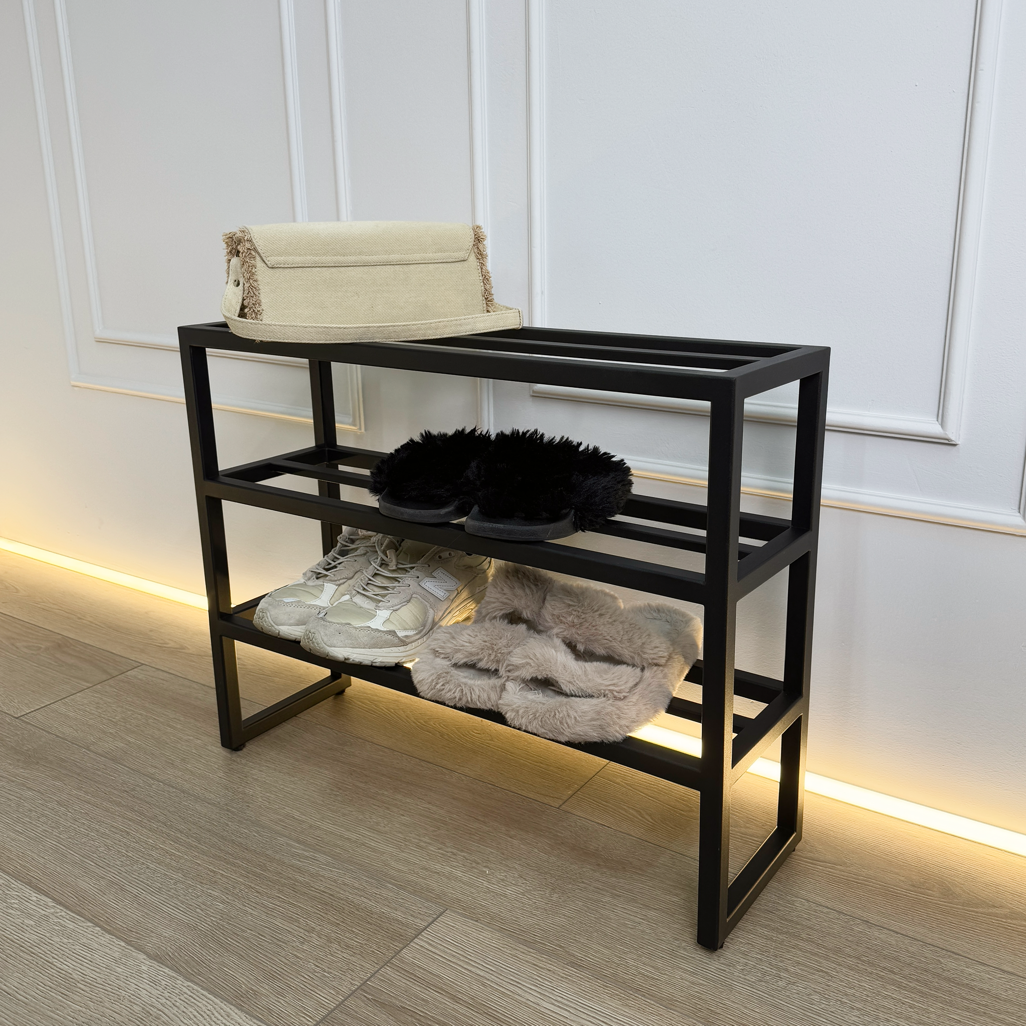 Sleek 3-Tier Black Shoe Rack