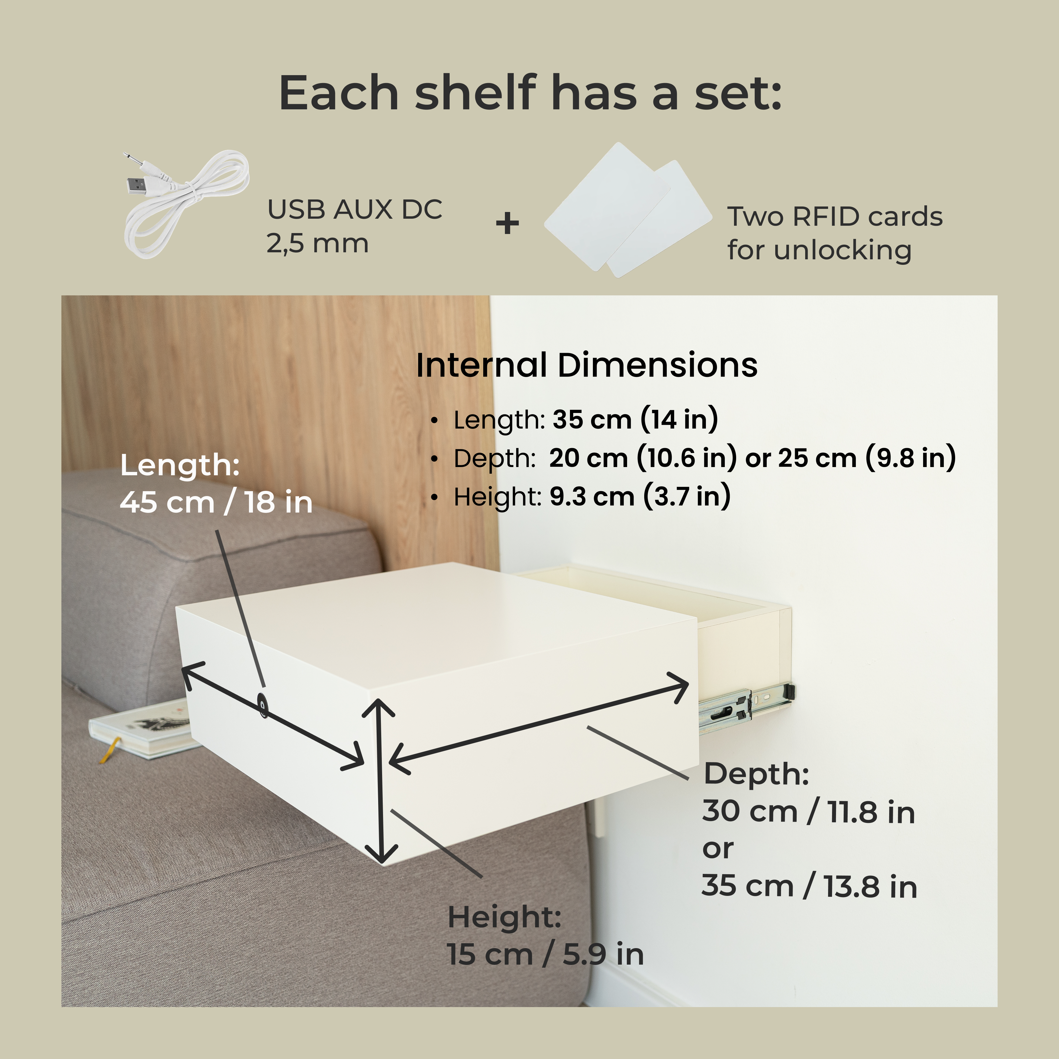 Wall-Mounted nightstand with hidden safe