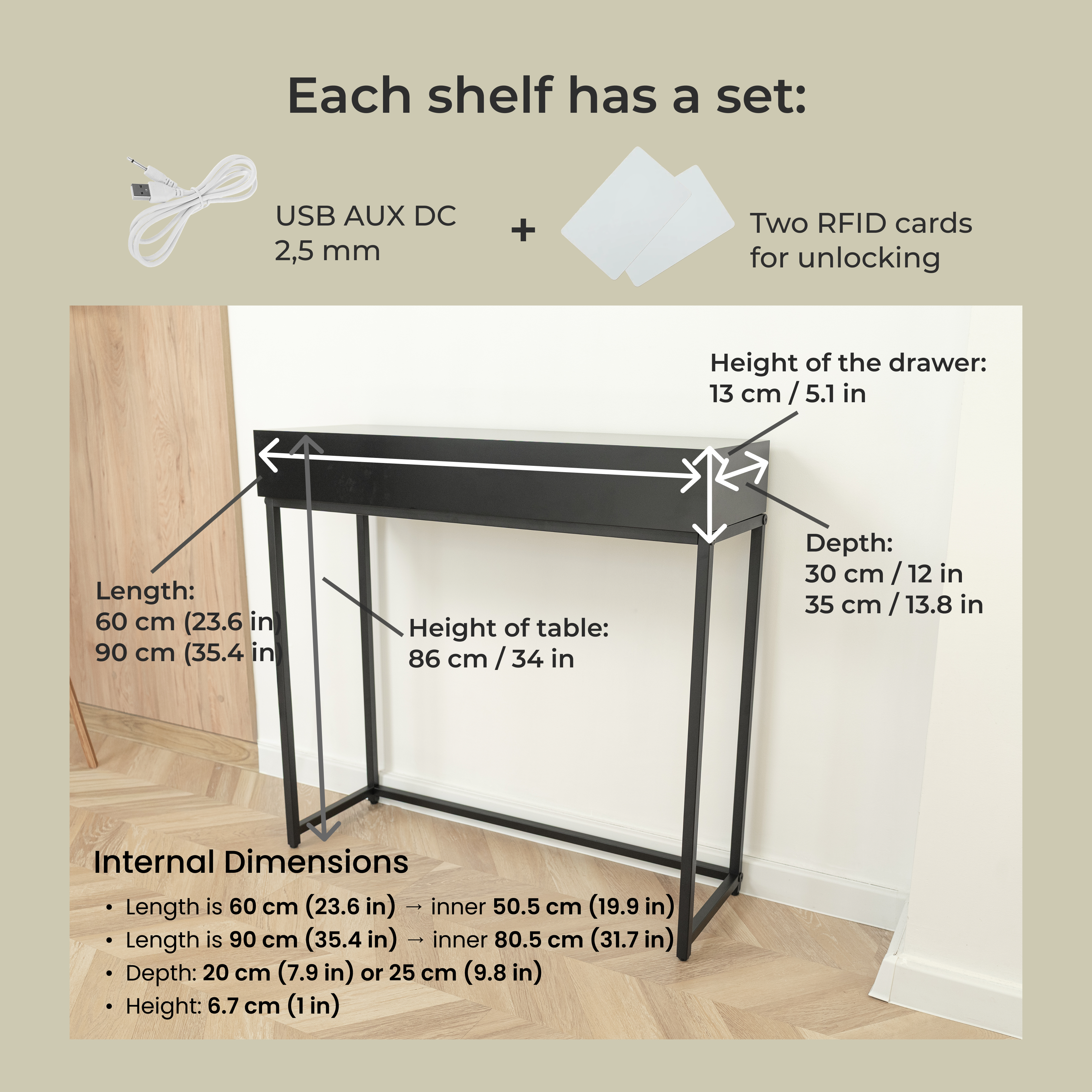 Console Table with Hidden RFID Lock Drawer - Jet Black