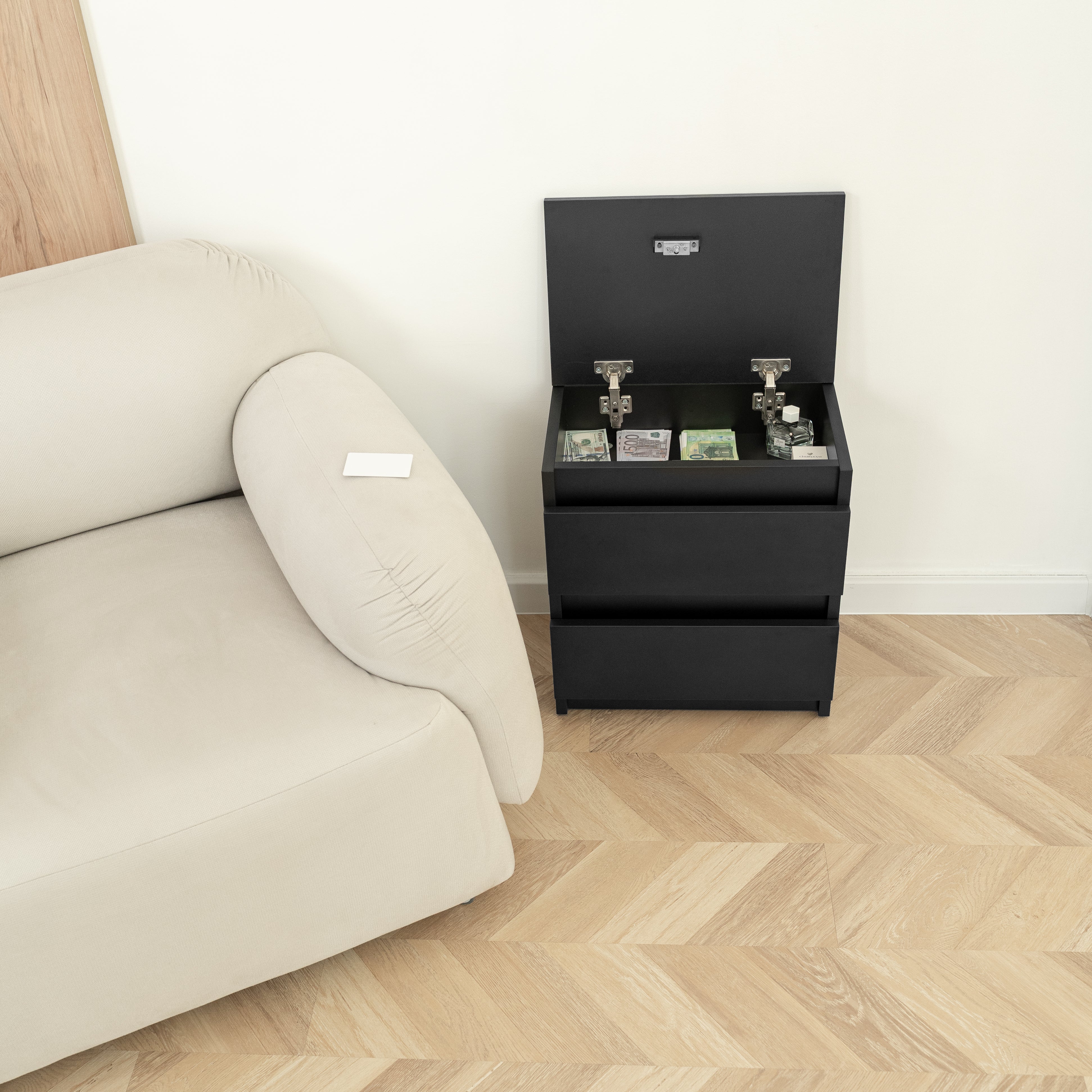 Bedside table with Locked Hidden Storage - Black