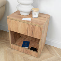 Modern Nightstand with Locked Hidden Storage - Golden Craft Oak