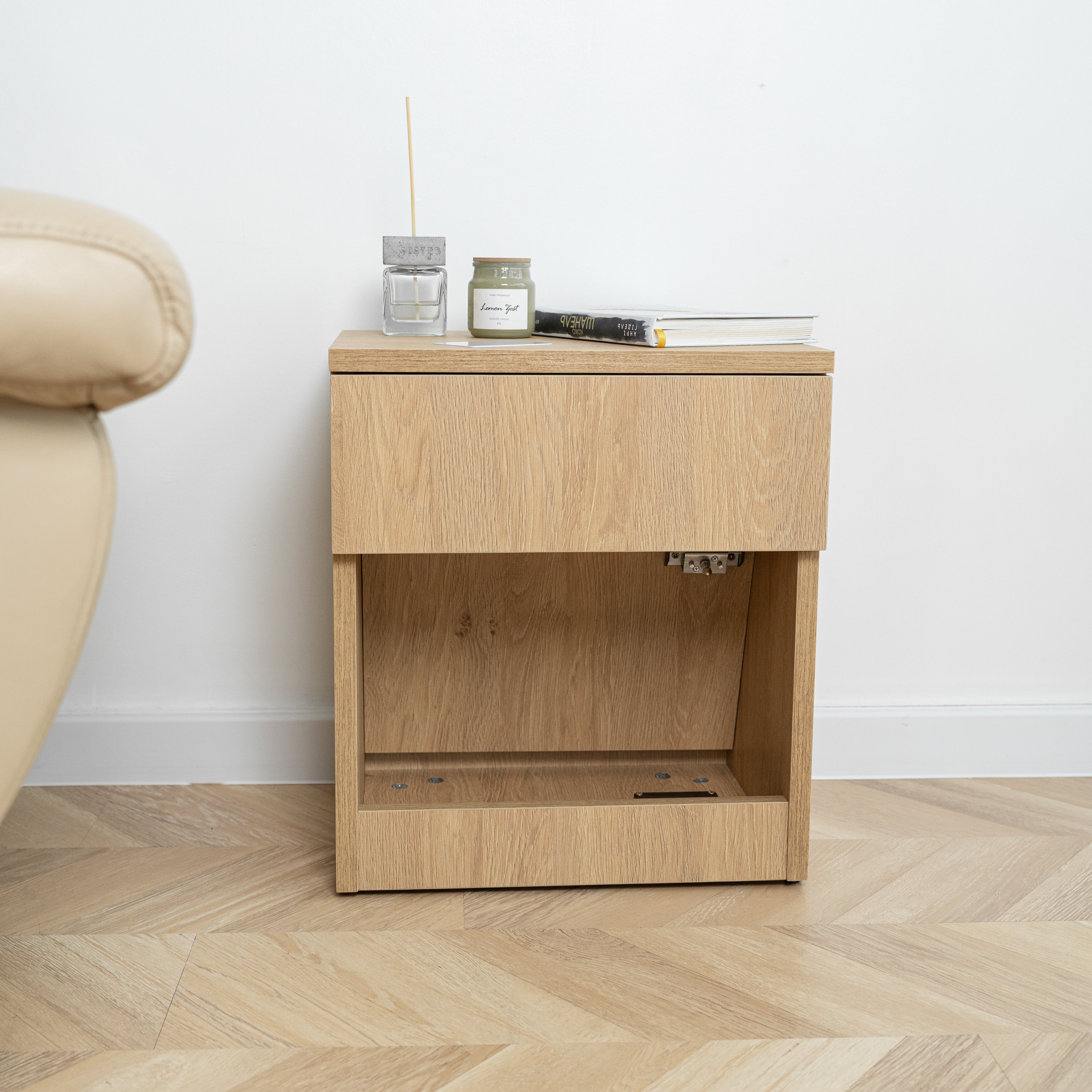 Modern Nightstand with Locked Hidden Storage - Stone Oak