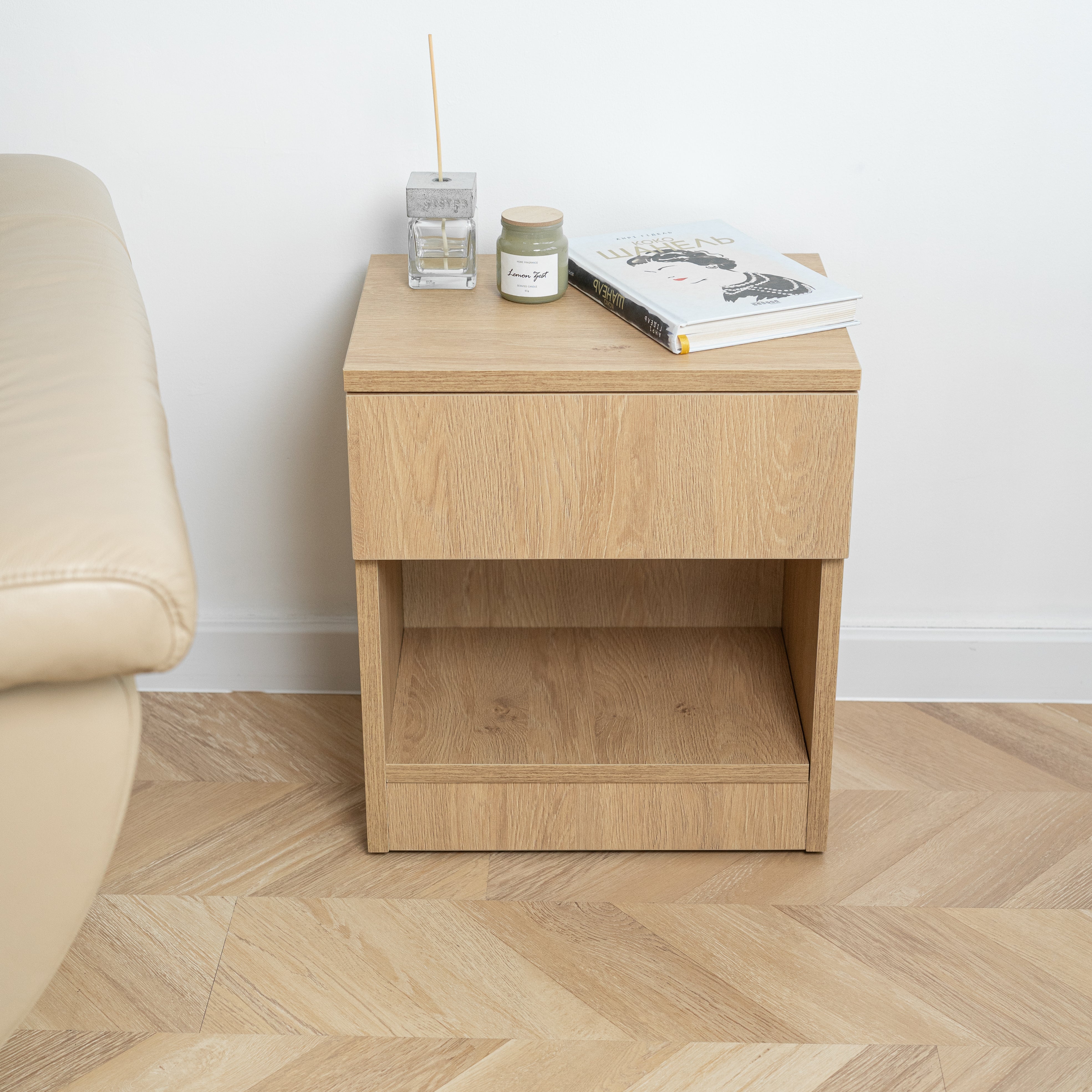 Modern Nightstand with Locked Hidden Storage - Stone Oak