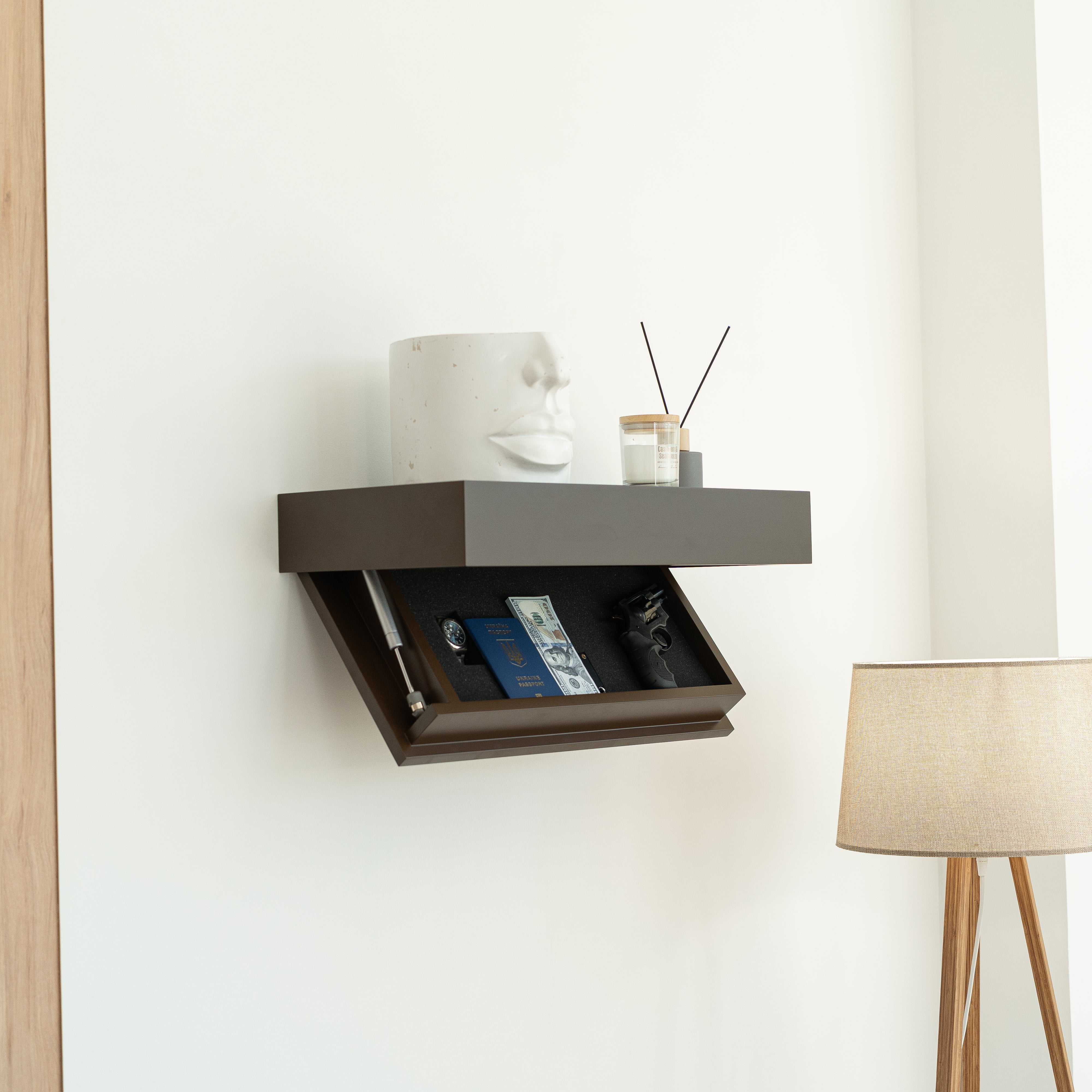 Hidden Wall-Mounted Safe Drawer - Sepia Brown