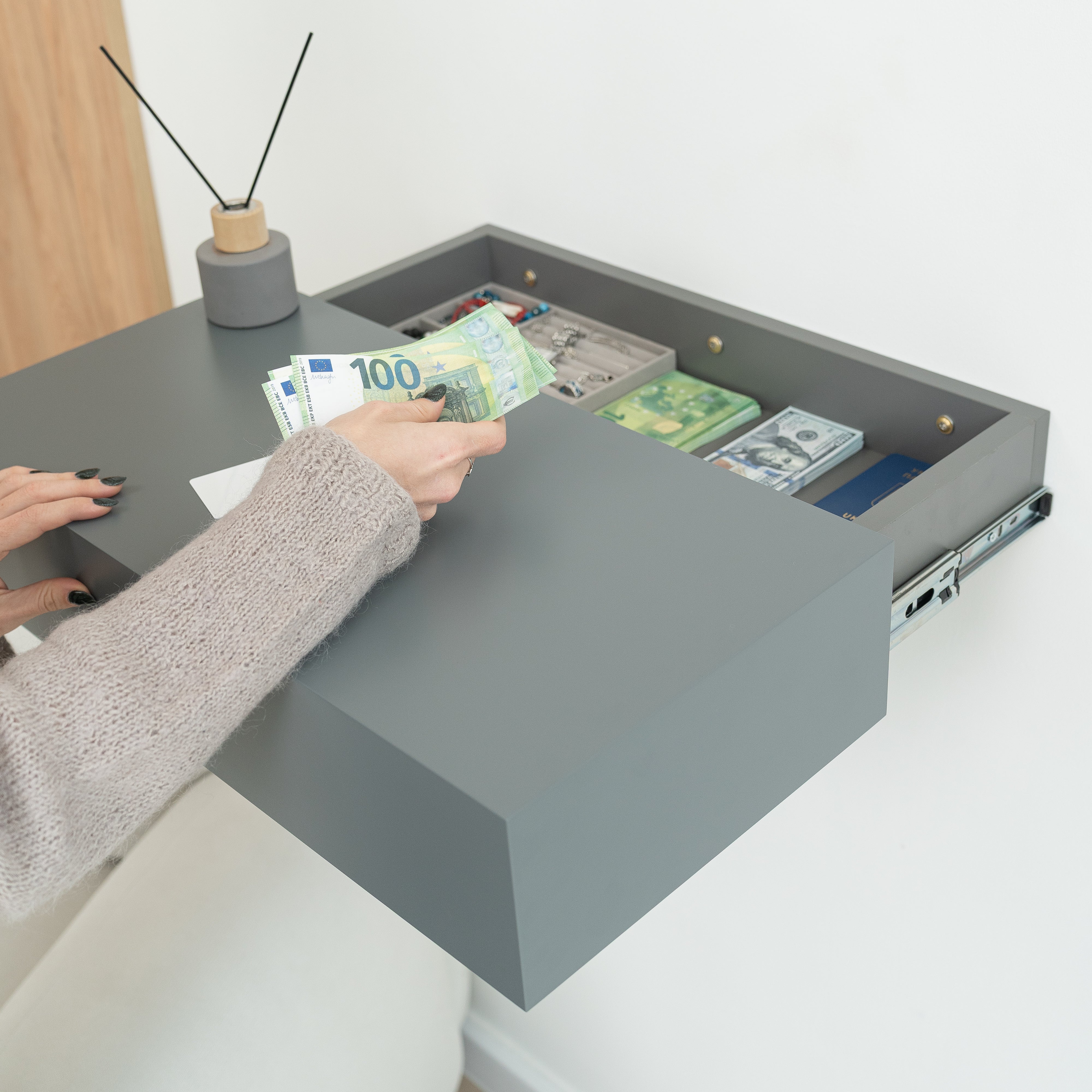 Smart Hidden Drawer Shelf - Basalt Gray