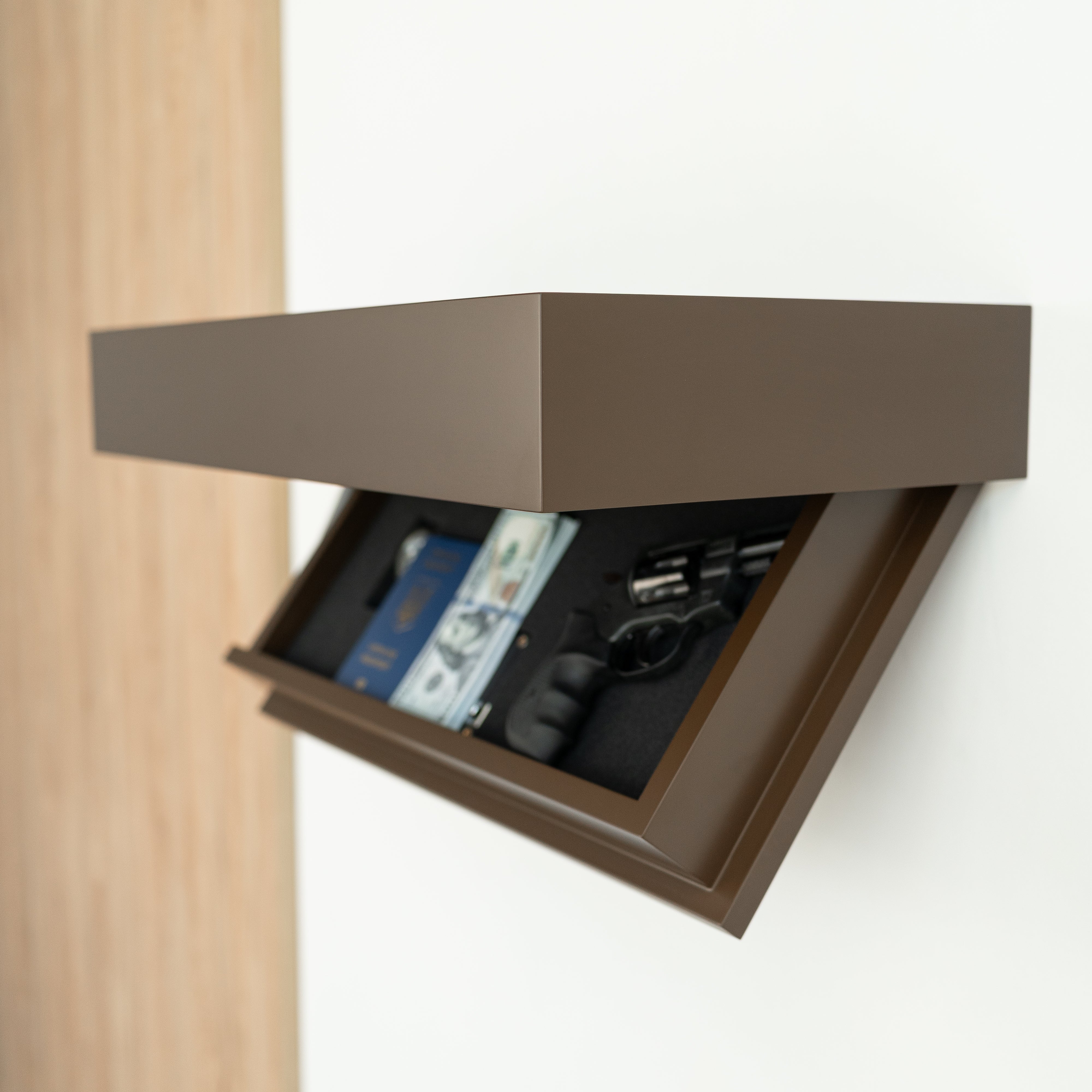 Hidden Wall-Mounted Safe Drawer - Sepia Brown