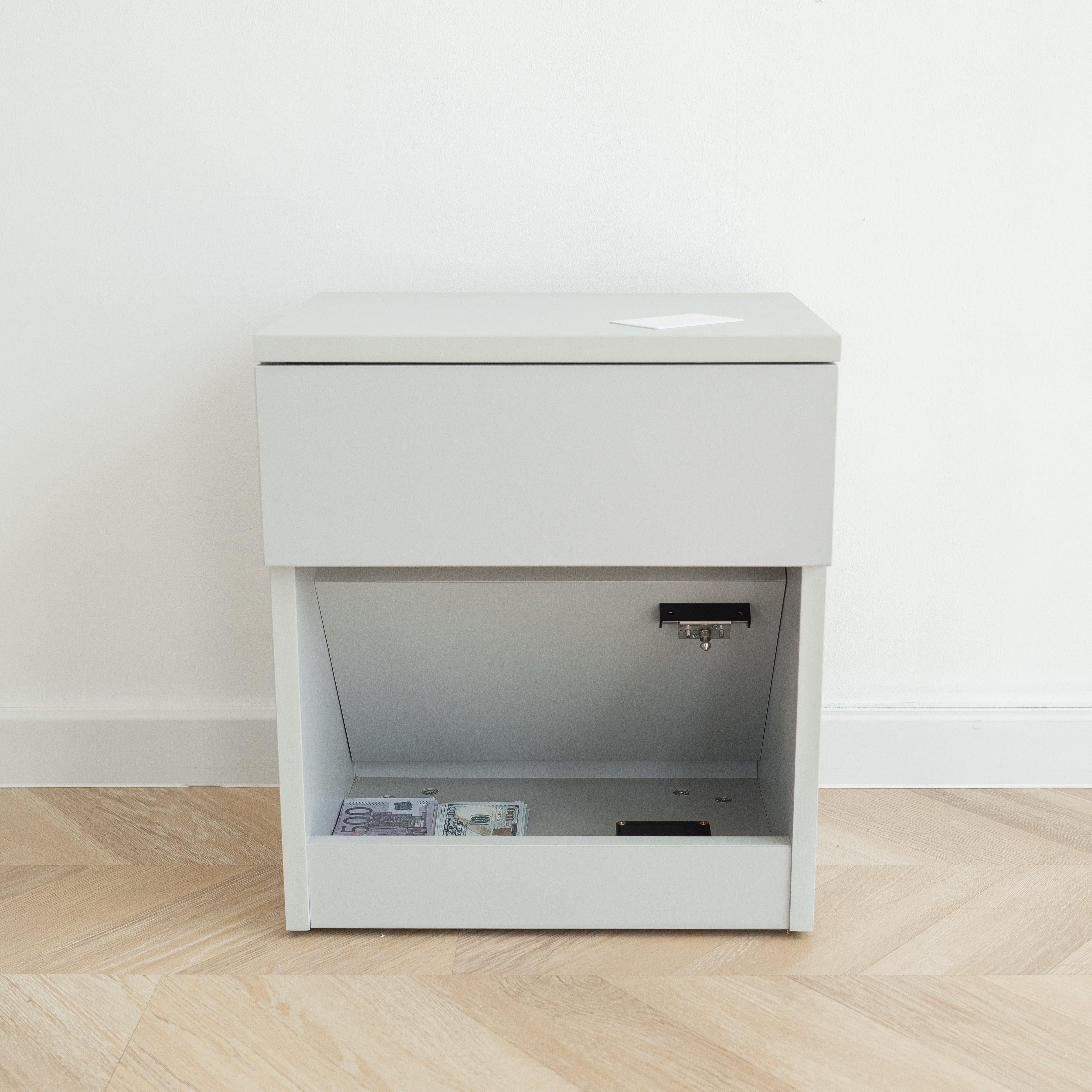 Modern Nightstand with Locked Hidden Storage - Grey