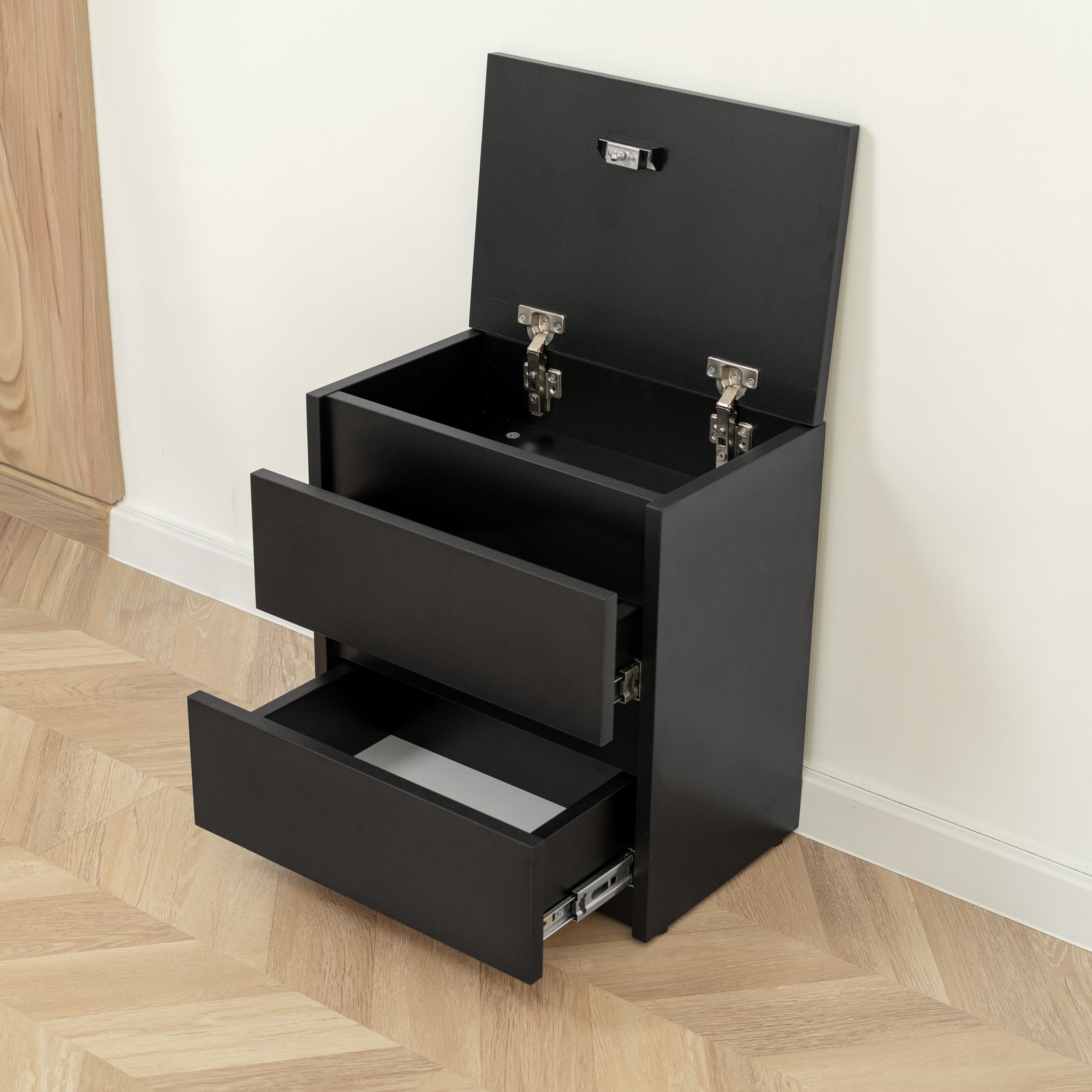 Bedside table with Locked Hidden Storage - Black