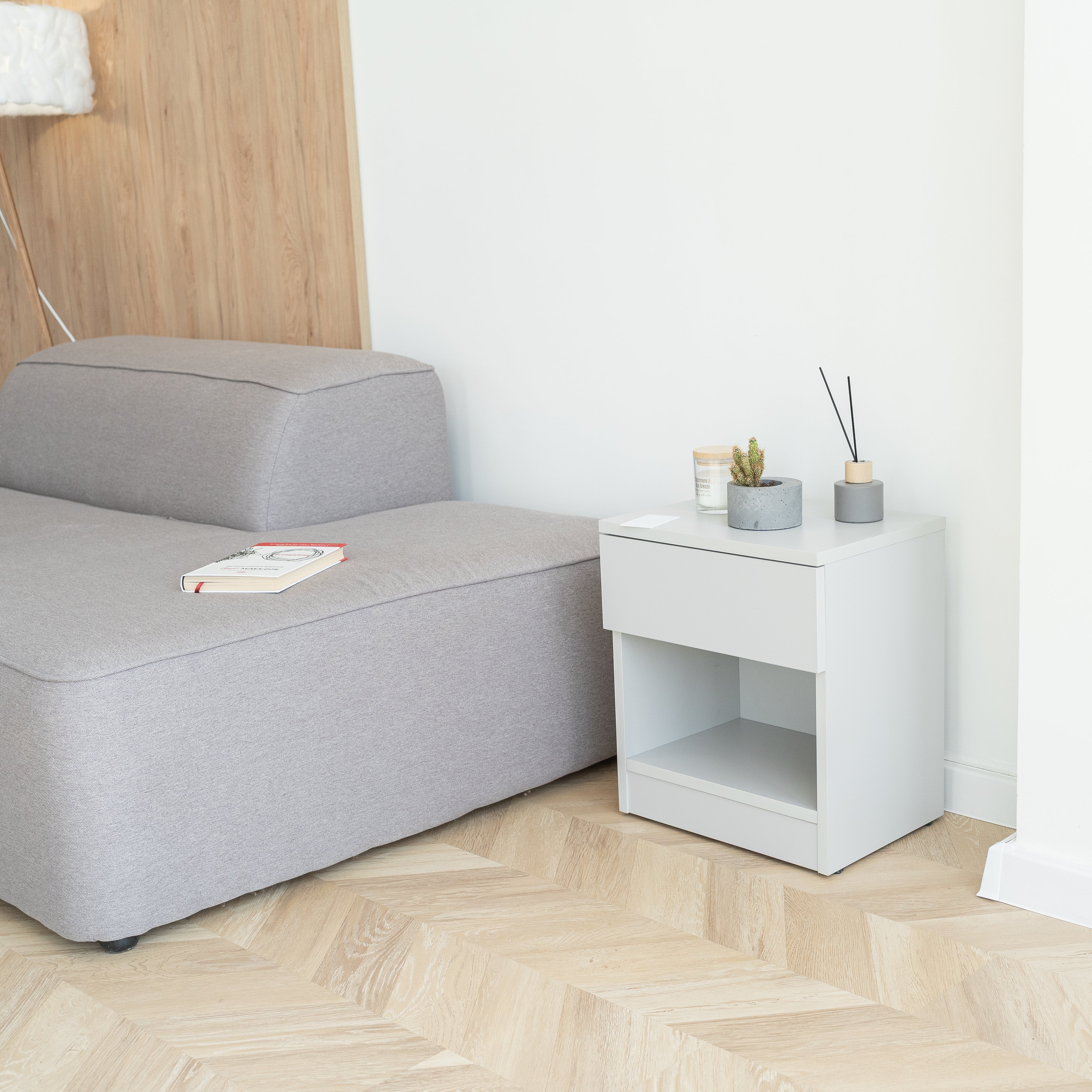 Modern Nightstand with Locked Hidden Storage - Grey