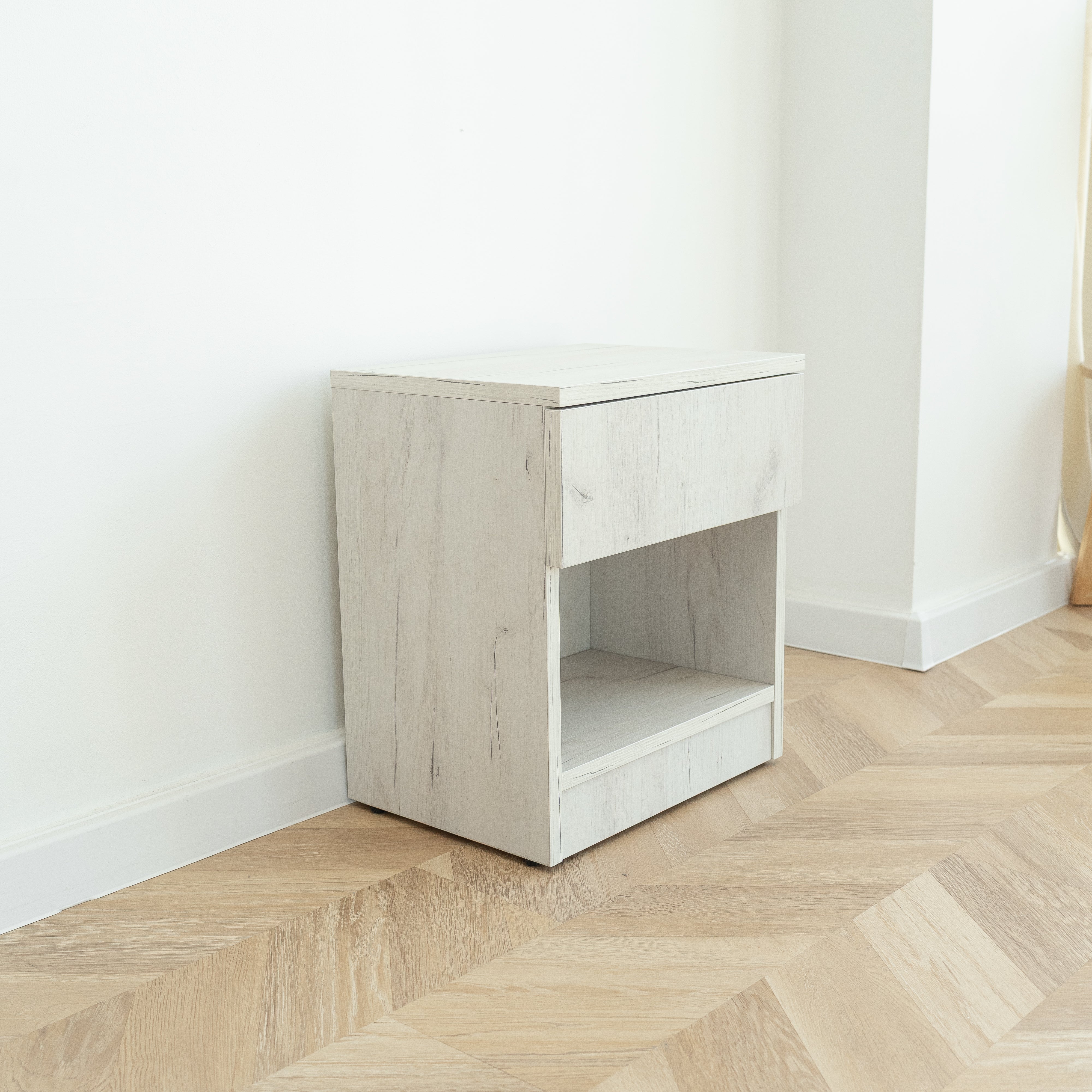 Modern Nightstand with Locked Hidden Storage - Oak Craft White