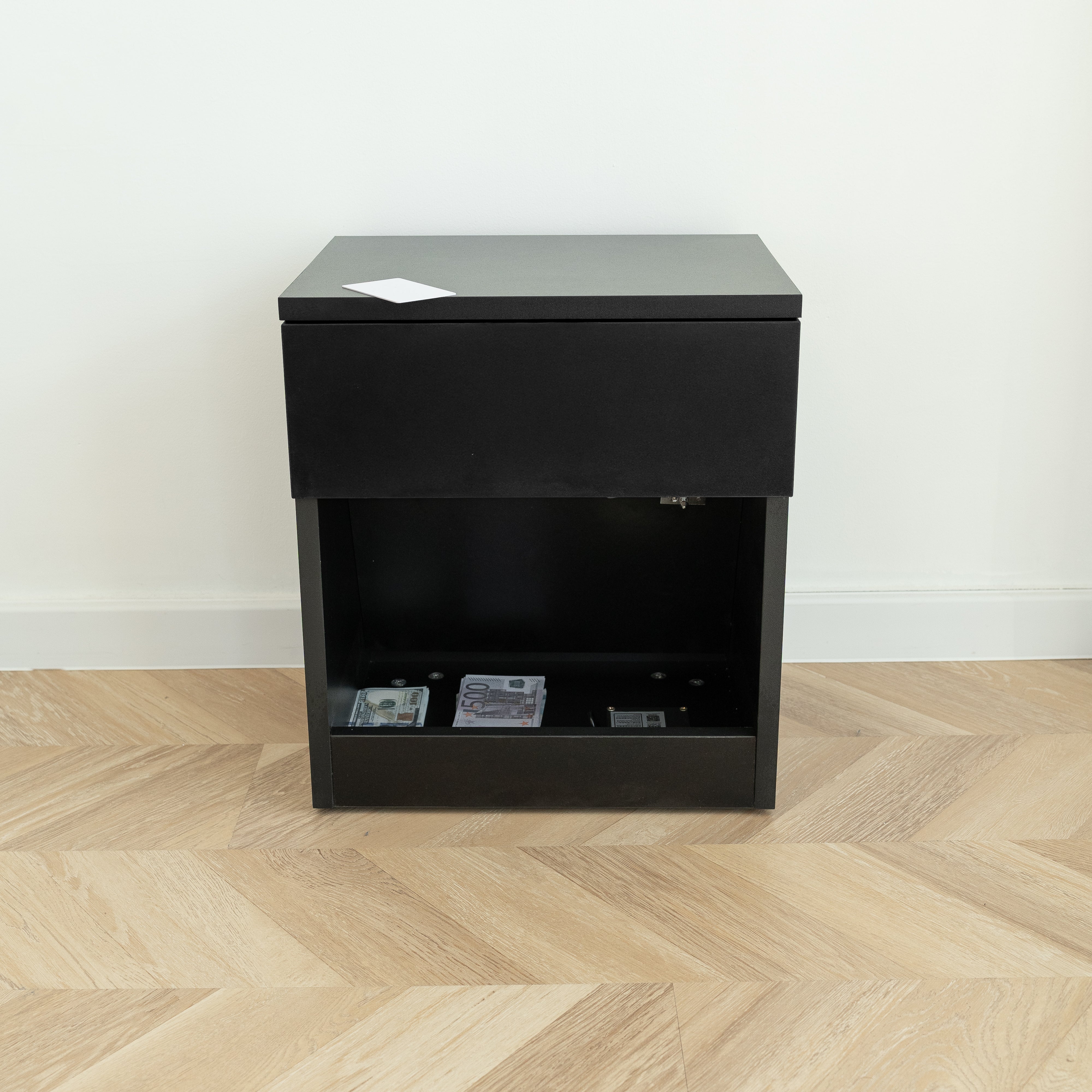 Modern Nightstand with Locked Hidden Storage - Black
