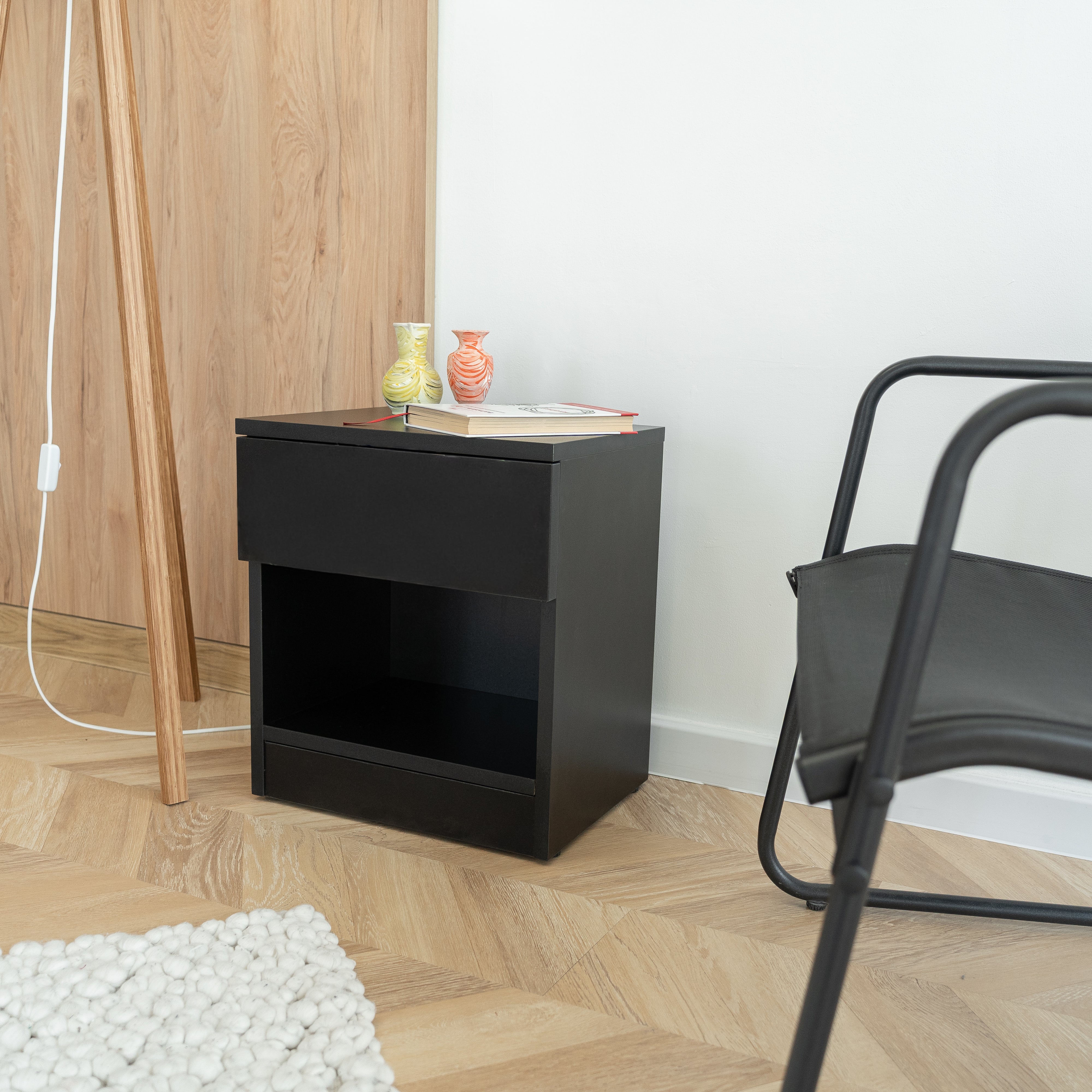 Modern Nightstand with Locked Hidden Storage - Black