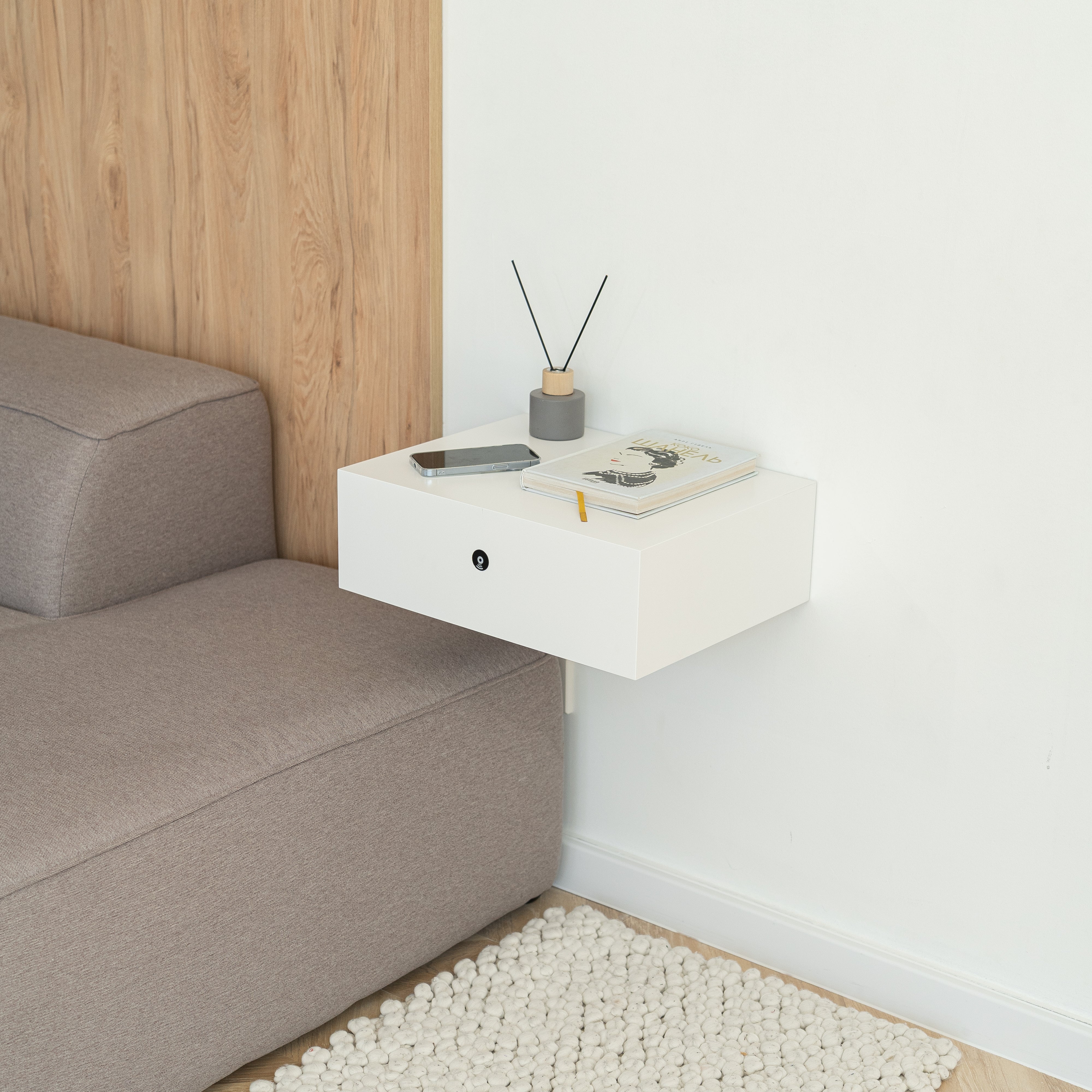 Wall-Mounted nightstand with hidden safe