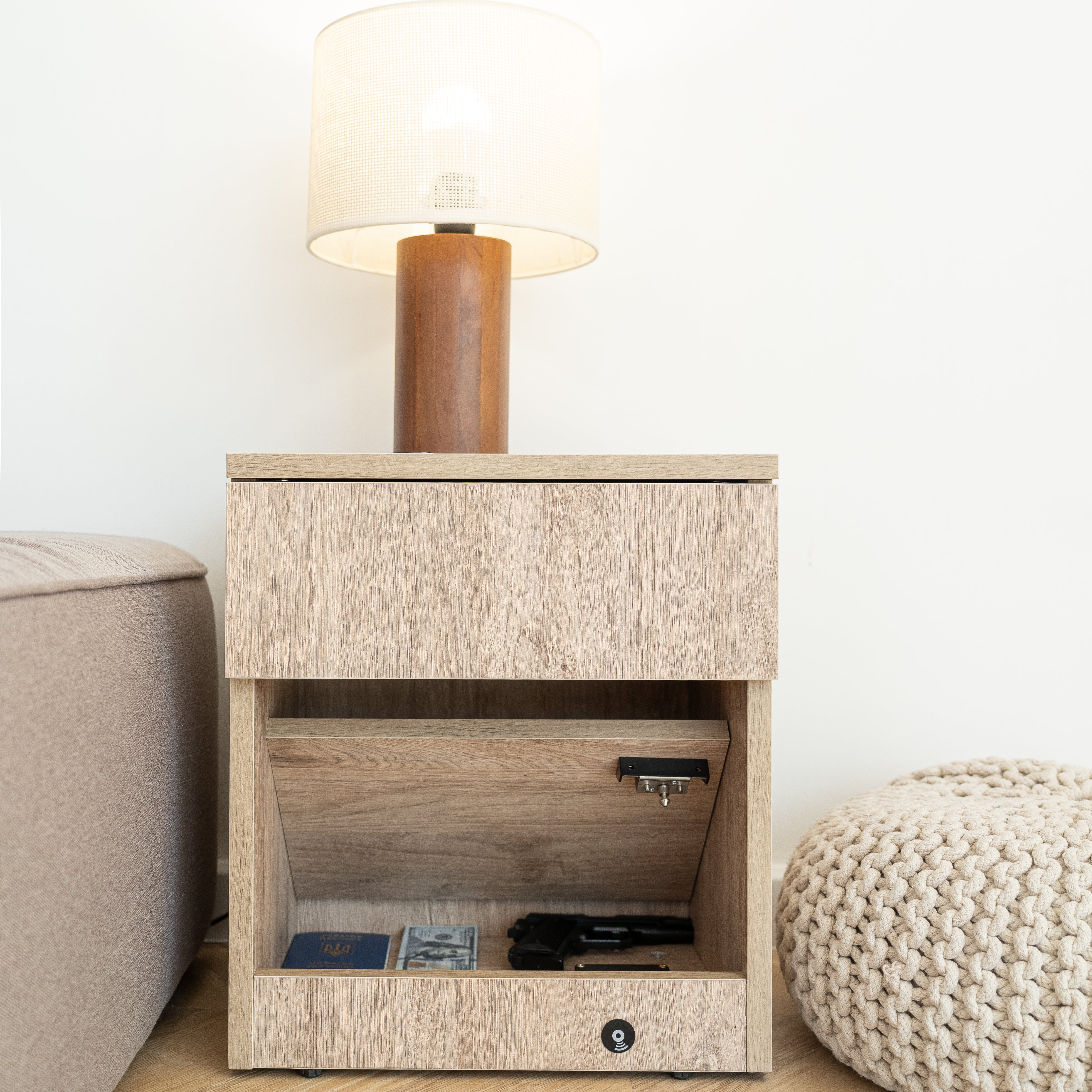 Modern Nightstand with Locked Hidden Storage - Harbor Oak Vintage