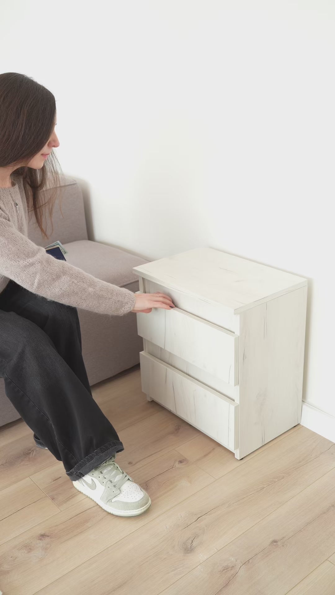 Bedside table with Locked Hidden Storage - Oak Craft White