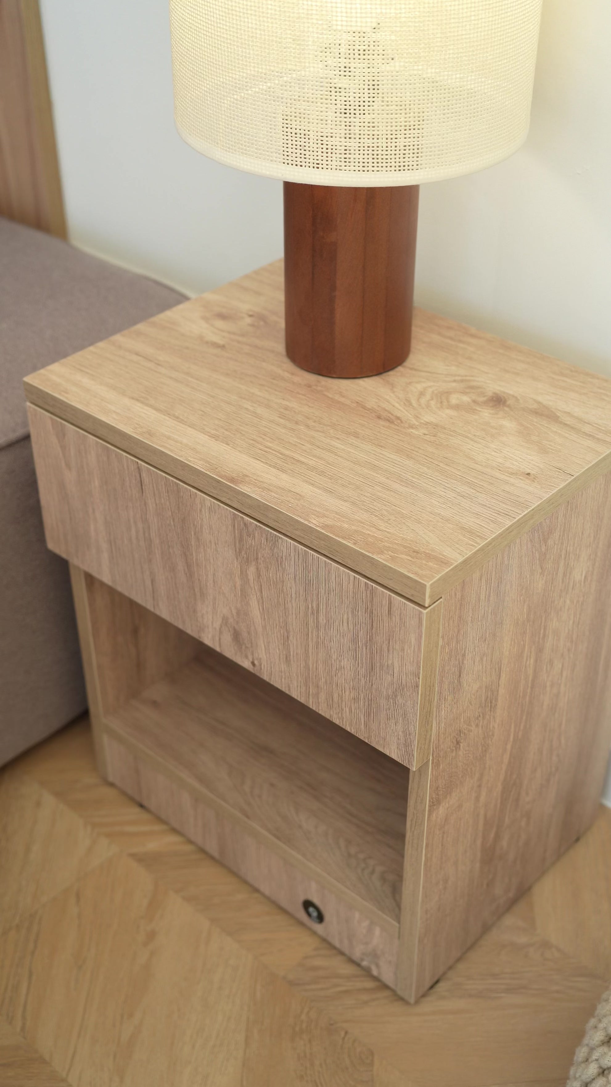 Modern Nightstand with Locked Hidden Storage - Harbor Oak Vintage