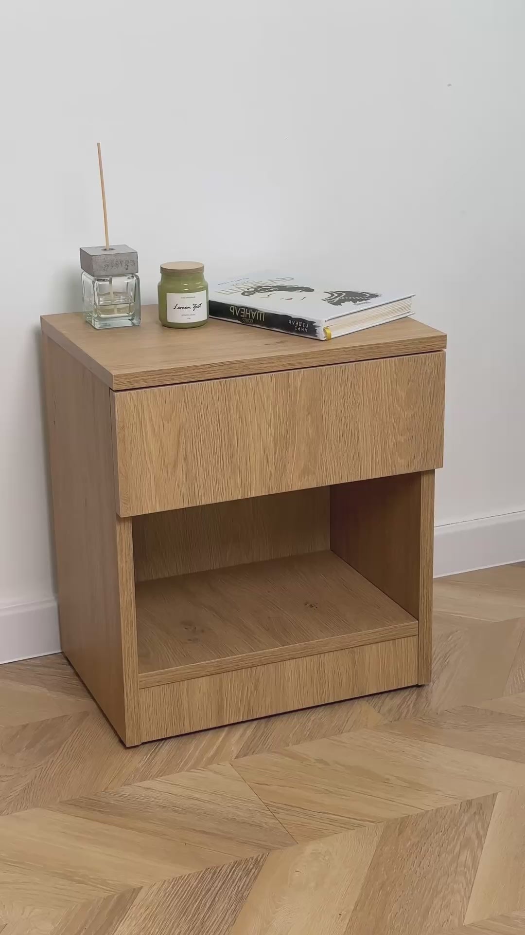 Modern Nightstand with Locked Hidden Storage - Stone Oak